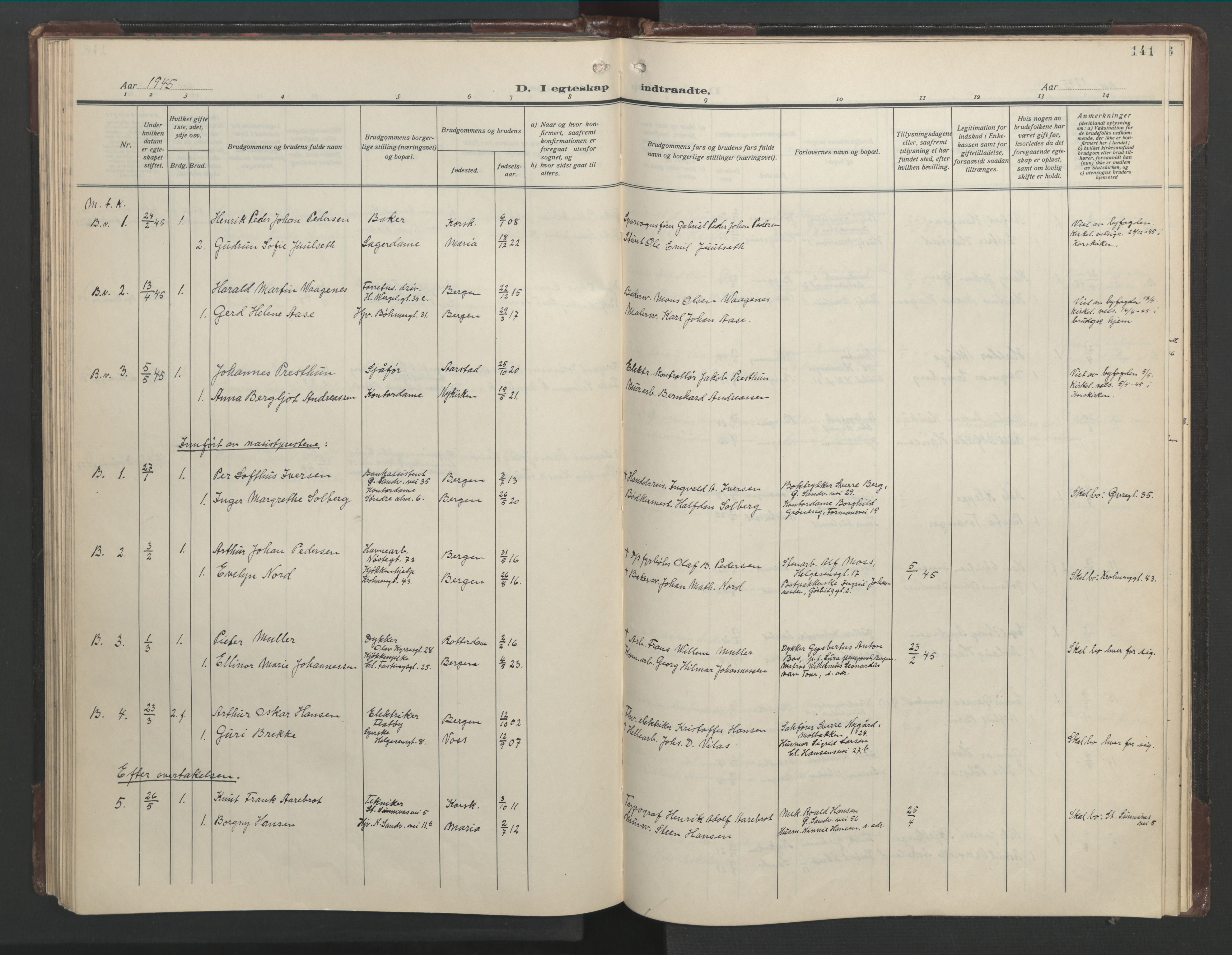 Mariakirken Sokneprestembete, SAB/A-76901/H/Hab/L0011: Parish register (copy) no. A 11, 1938-1955, p. 140b-141a