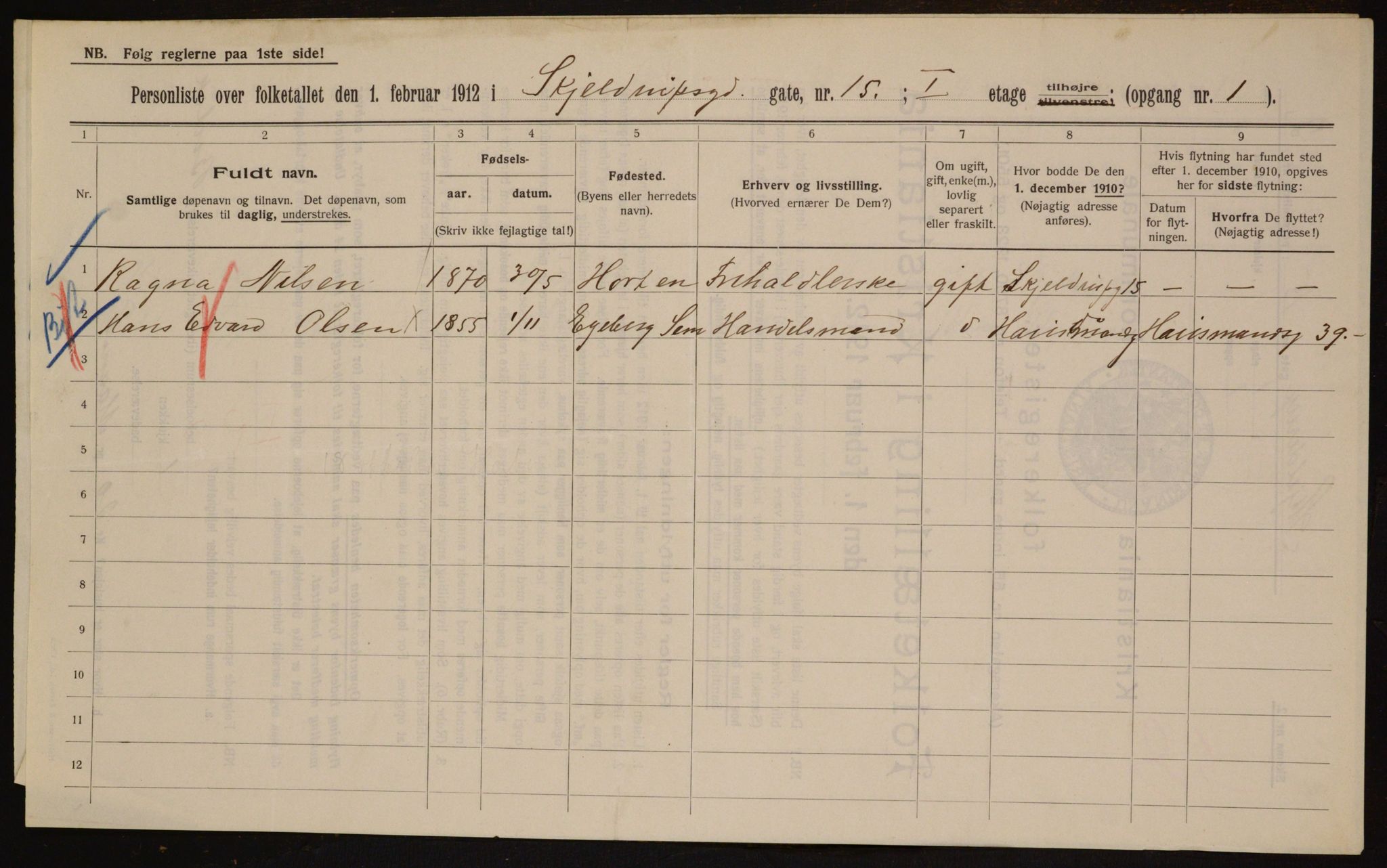 OBA, Municipal Census 1912 for Kristiania, 1912, p. 96314