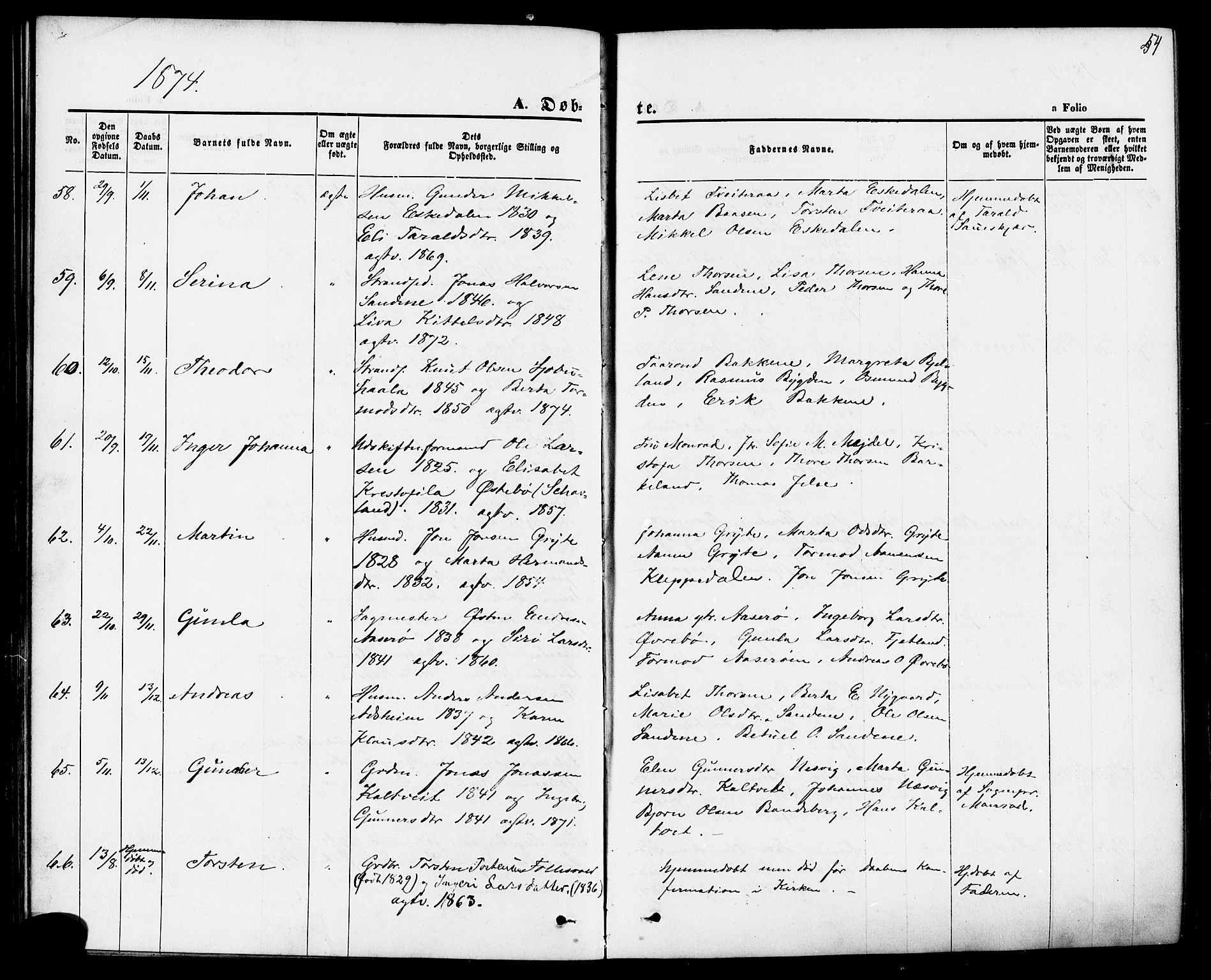 Jelsa sokneprestkontor, AV/SAST-A-101842/01/IV: Parish register (official) no. A 8, 1867-1883, p. 54