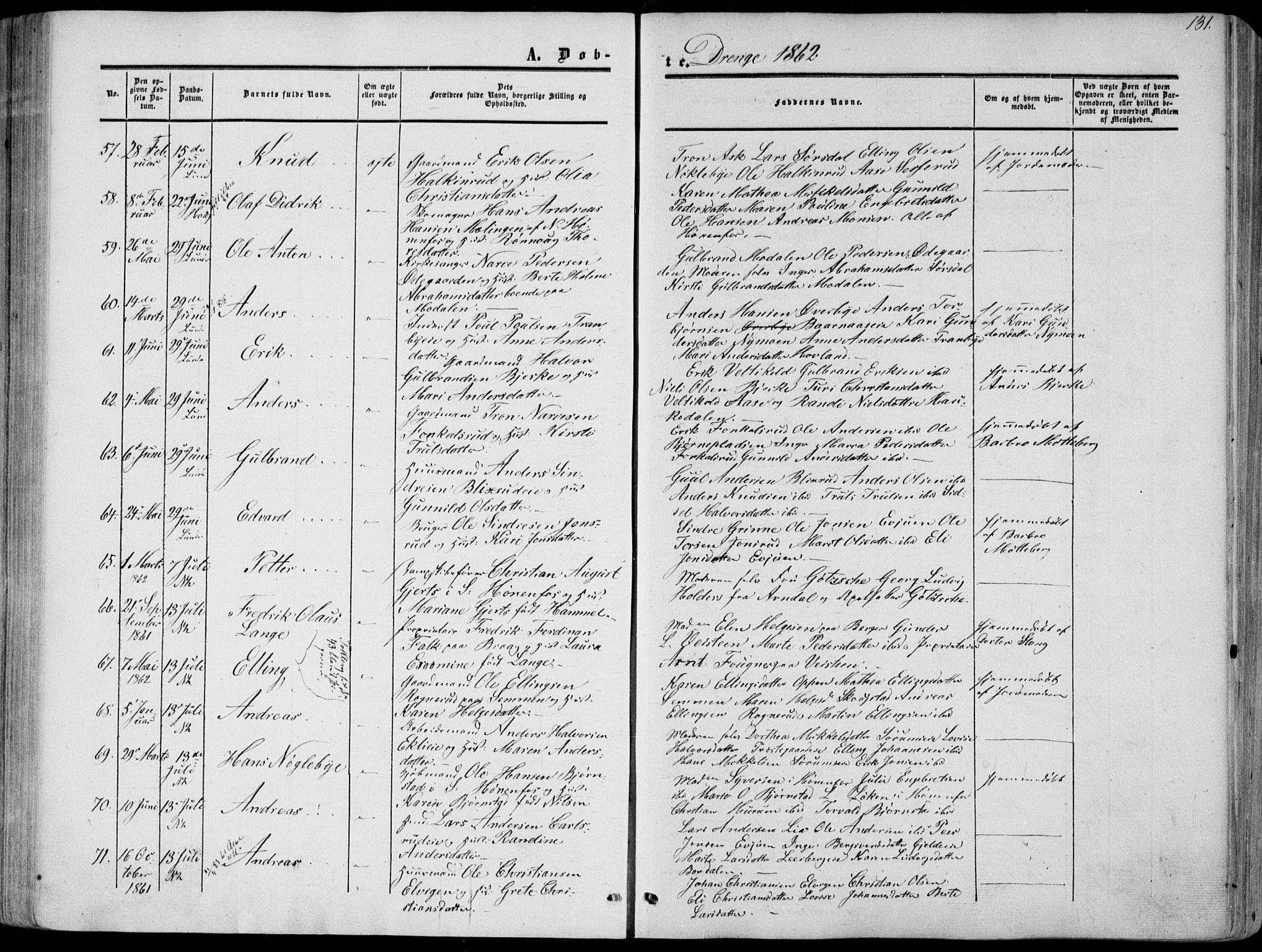 Norderhov kirkebøker, SAKO/A-237/F/Fa/L0012: Parish register (official) no. 12, 1856-1865, p. 131