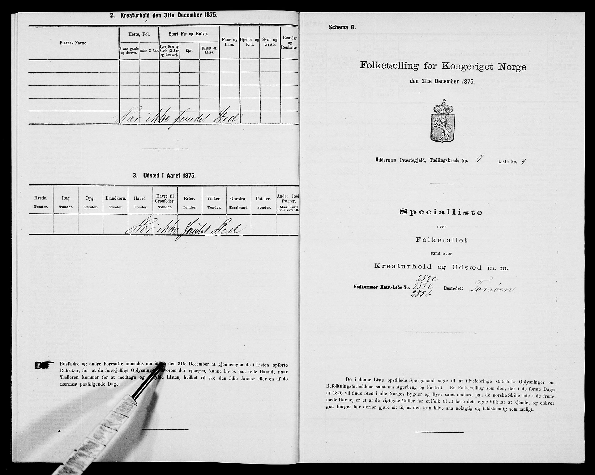 SAK, 1875 census for 1012P Oddernes, 1875, p. 1239