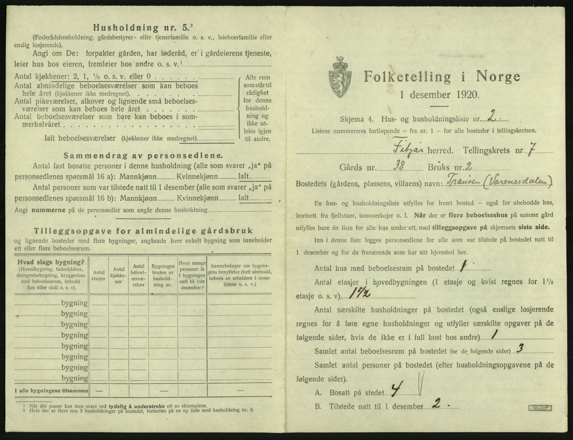 SAB, 1920 census for Fitjar, 1920, p. 414