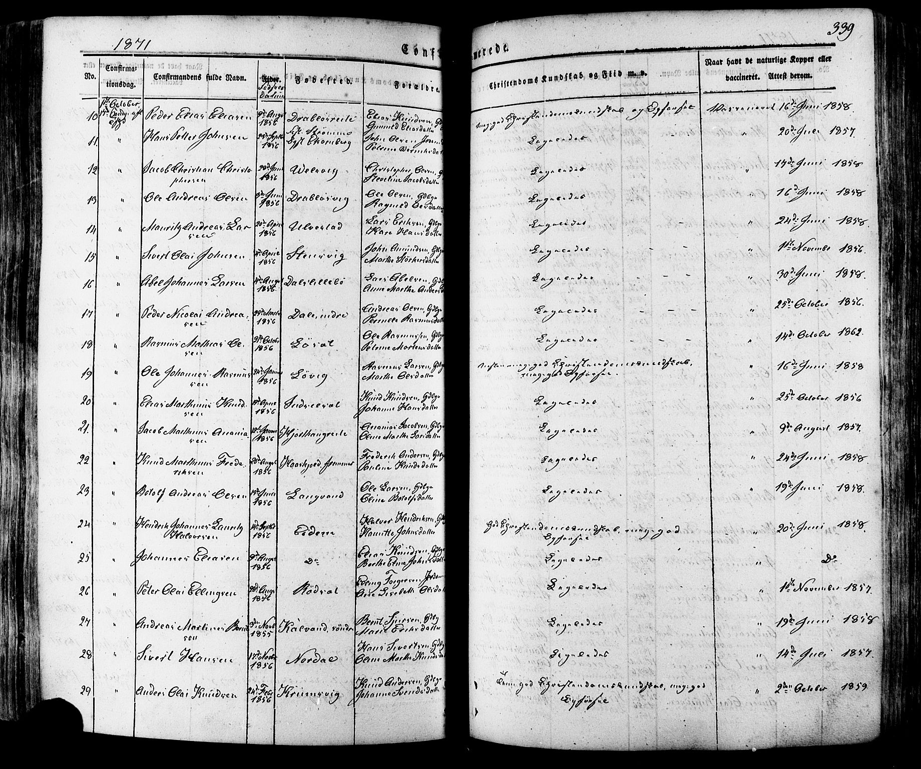 Ministerialprotokoller, klokkerbøker og fødselsregistre - Møre og Romsdal, AV/SAT-A-1454/511/L0140: Parish register (official) no. 511A07, 1851-1878, p. 339