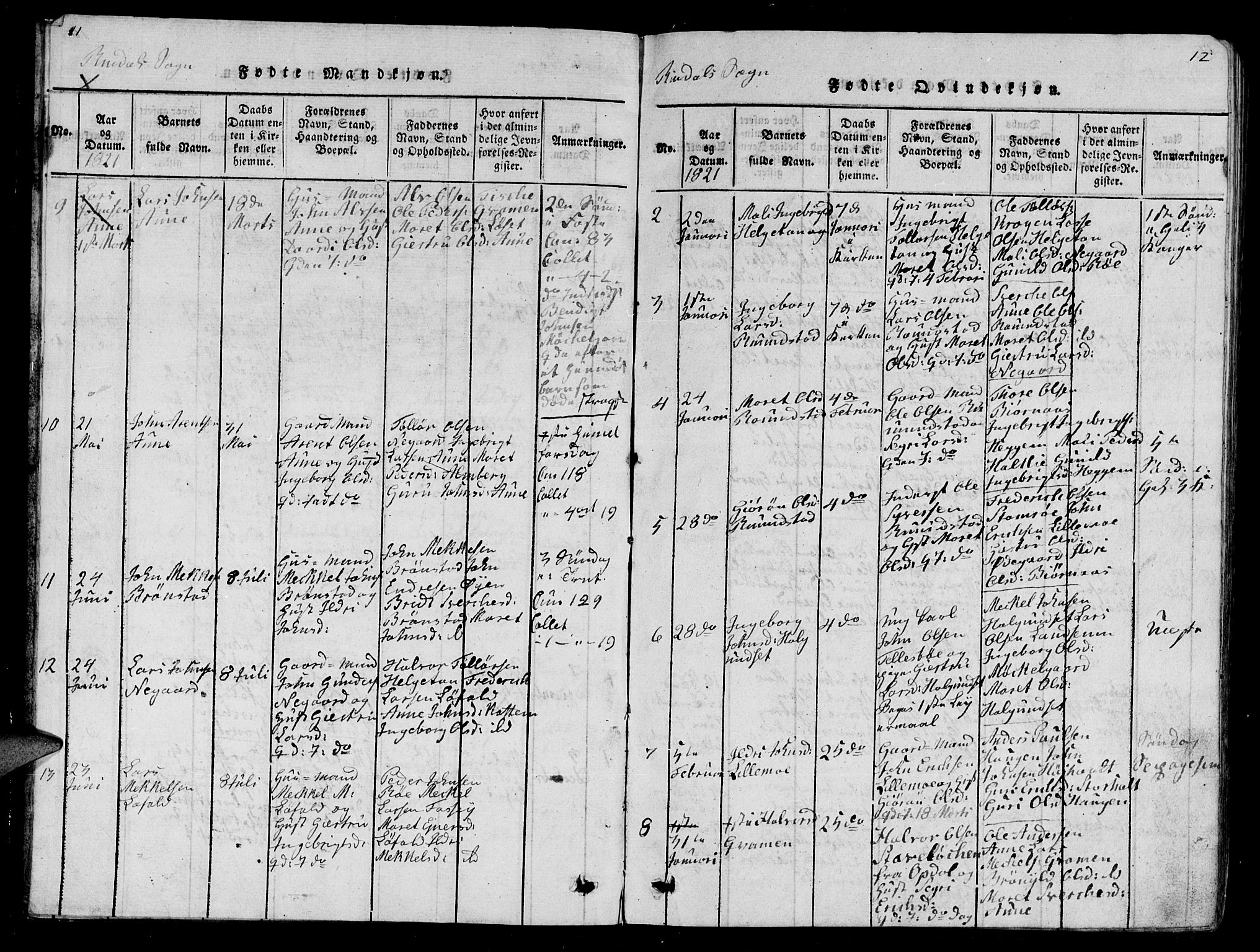 Ministerialprotokoller, klokkerbøker og fødselsregistre - Møre og Romsdal, AV/SAT-A-1454/595/L1050: Parish register (copy) no. 595C02, 1819-1834, p. 11-12