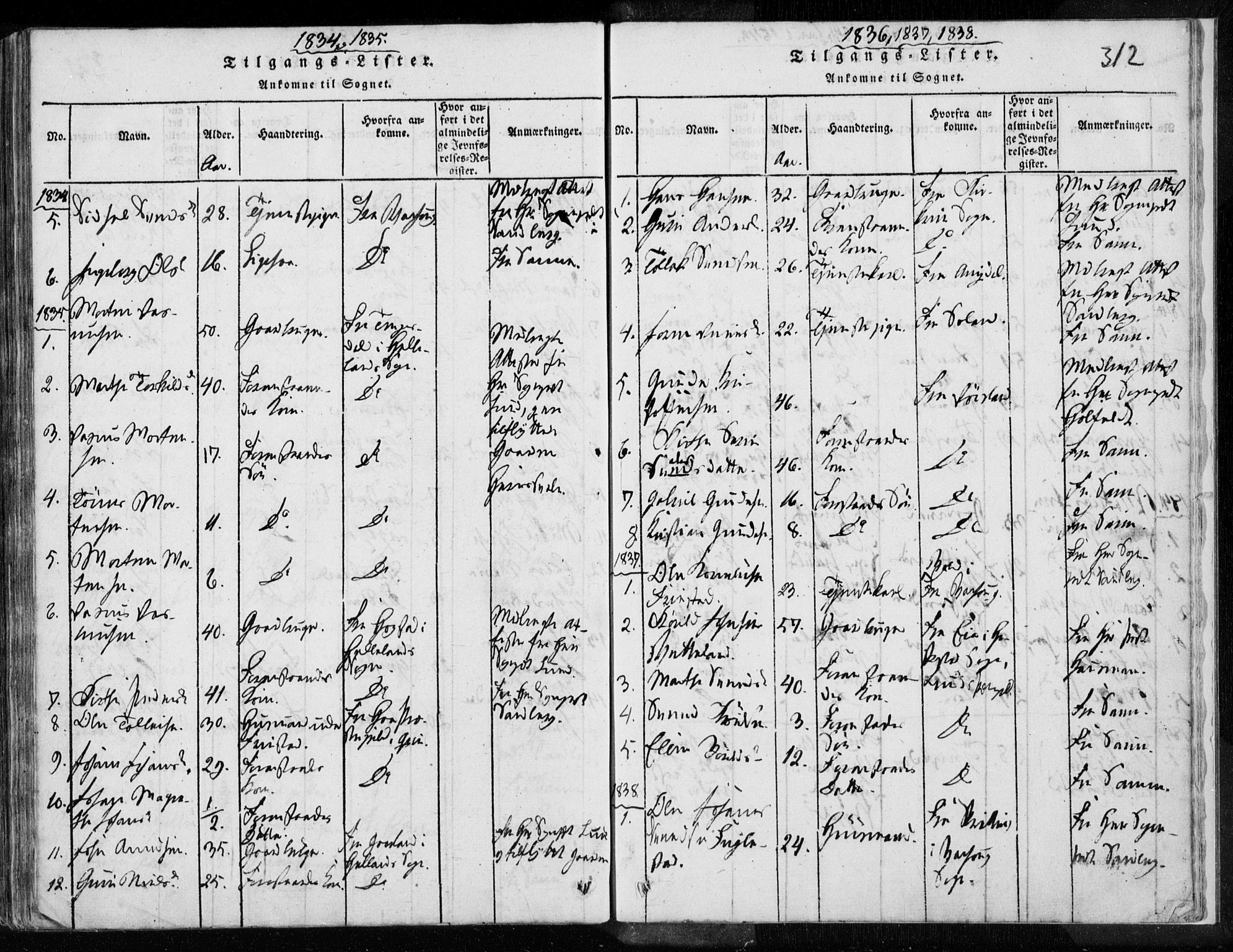Eigersund sokneprestkontor, SAST/A-101807/S08/L0008: Parish register (official) no. A 8, 1816-1847, p. 312