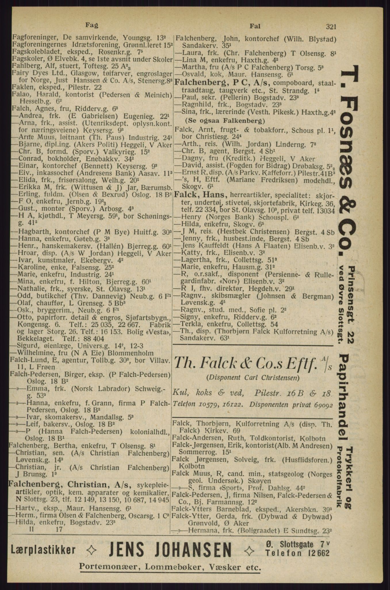 Kristiania/Oslo adressebok, PUBL/-, 1927, p. 321