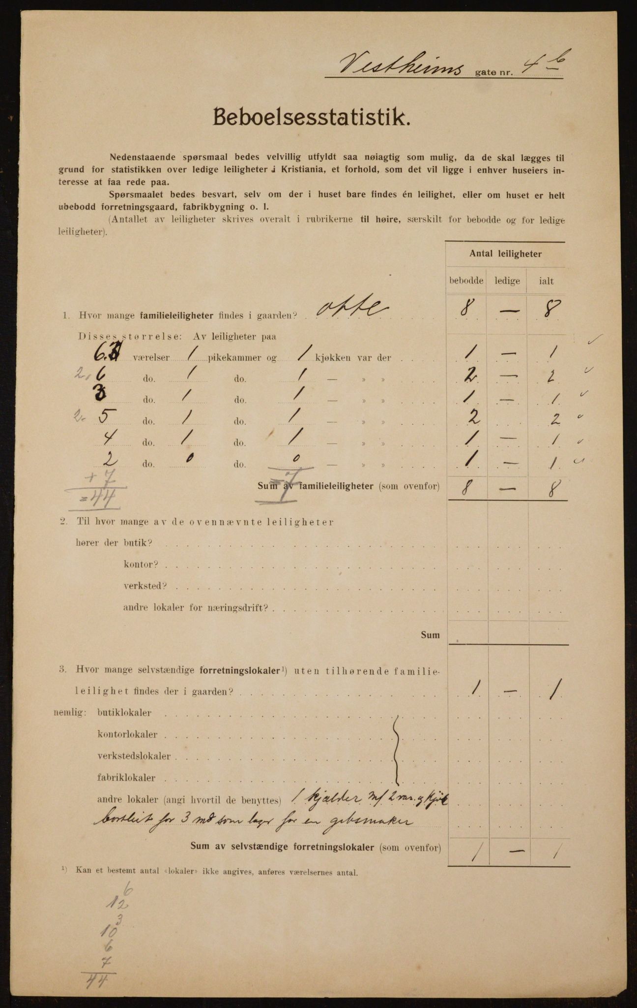 OBA, Municipal Census 1910 for Kristiania, 1910, p. 116103