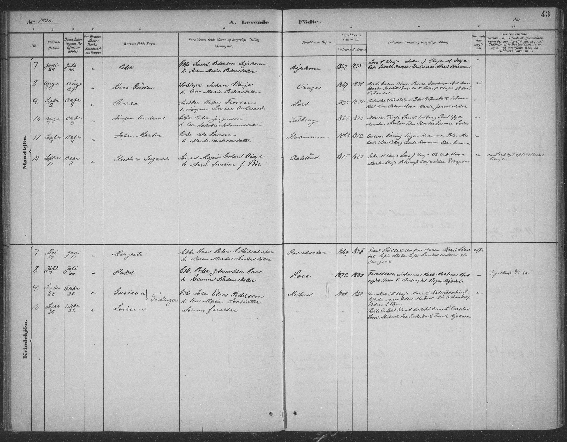 Ministerialprotokoller, klokkerbøker og fødselsregistre - Møre og Romsdal, SAT/A-1454/521/L0299: Parish register (official) no. 521A01, 1882-1907, p. 43