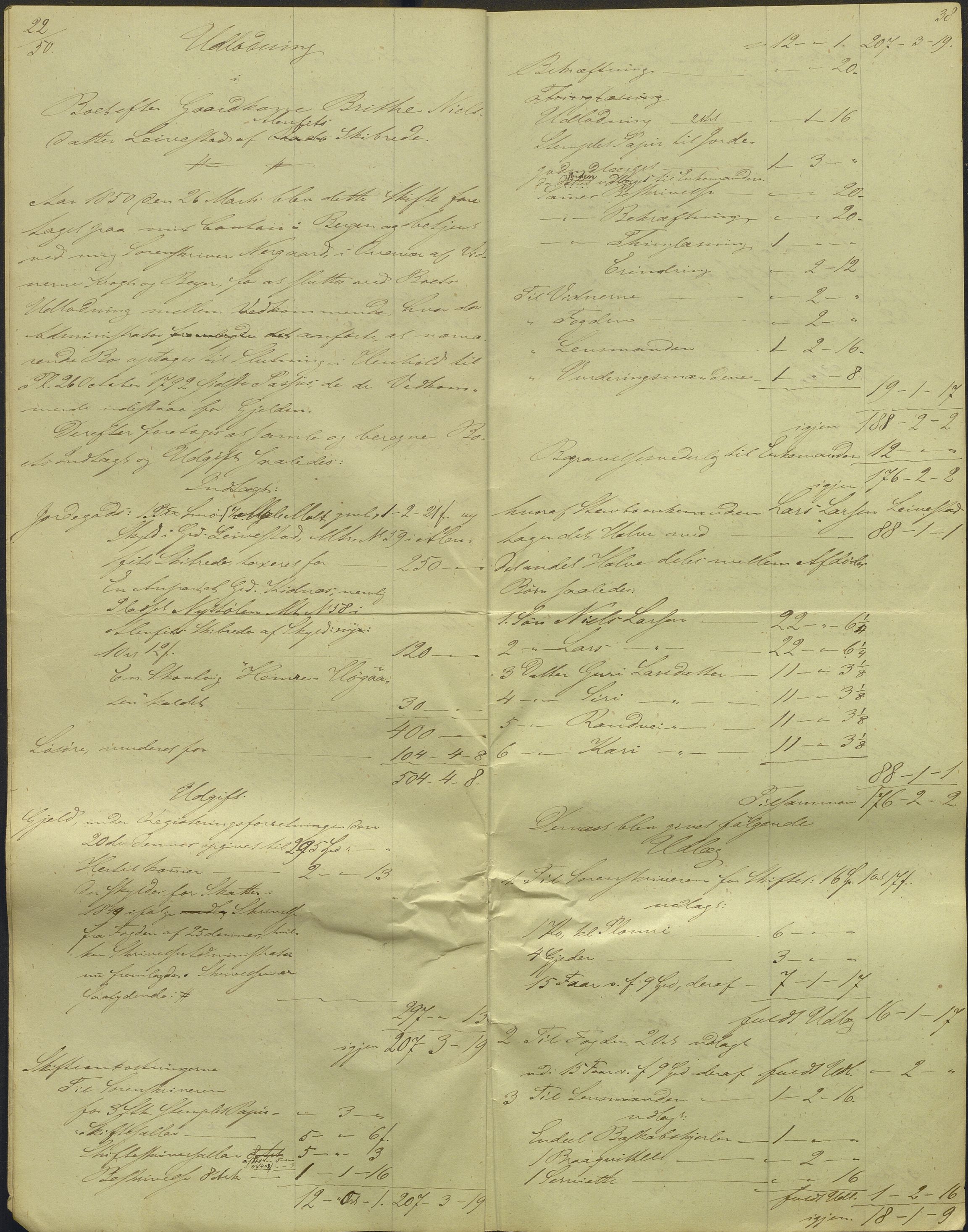 Nordhordland sorenskrivar, AV/SAB-A-2901/1/H/Hd/Hdb/L0001: Konsept til utlodningar, 1850-1852, p. 47