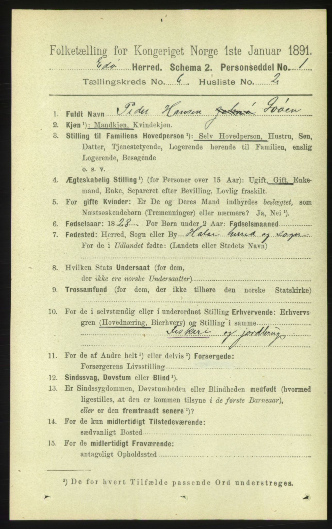 RA, 1891 census for 1573 Edøy, 1891, p. 1361