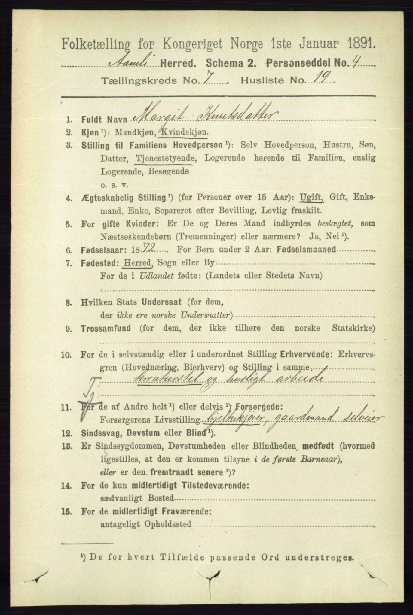 RA, 1891 census for 0929 Åmli, 1891, p. 1059