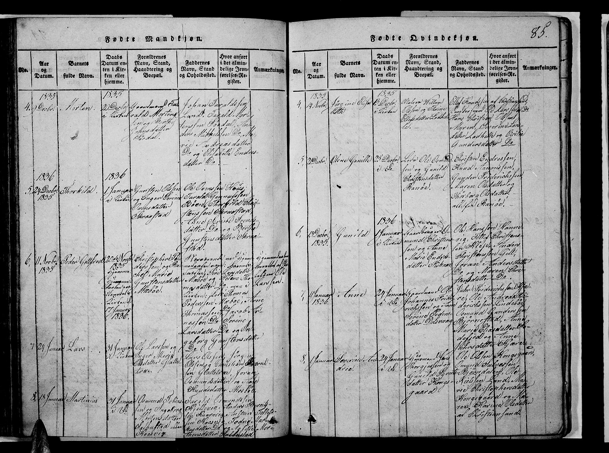 Oddernes sokneprestkontor, AV/SAK-1111-0033/F/Fb/Fba/L0003: Parish register (copy) no. B 3, 1820-1838, p. 85