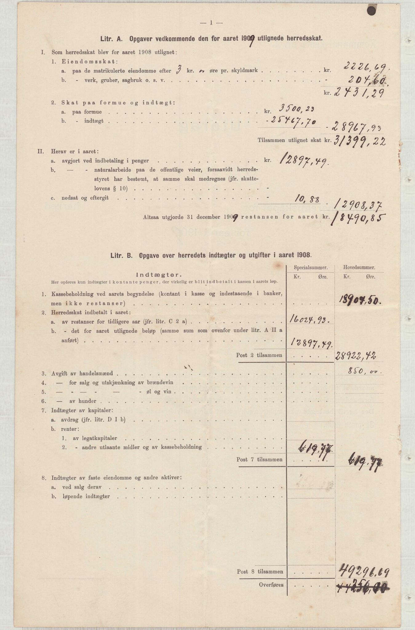 Finnaas kommune. Heradskassen, IKAH/1218a-121/R/Ra/Raa/L0001/0001: Årsrekneskap / Utdrag av kommunerekneskapet, 1904-1910, p. 32