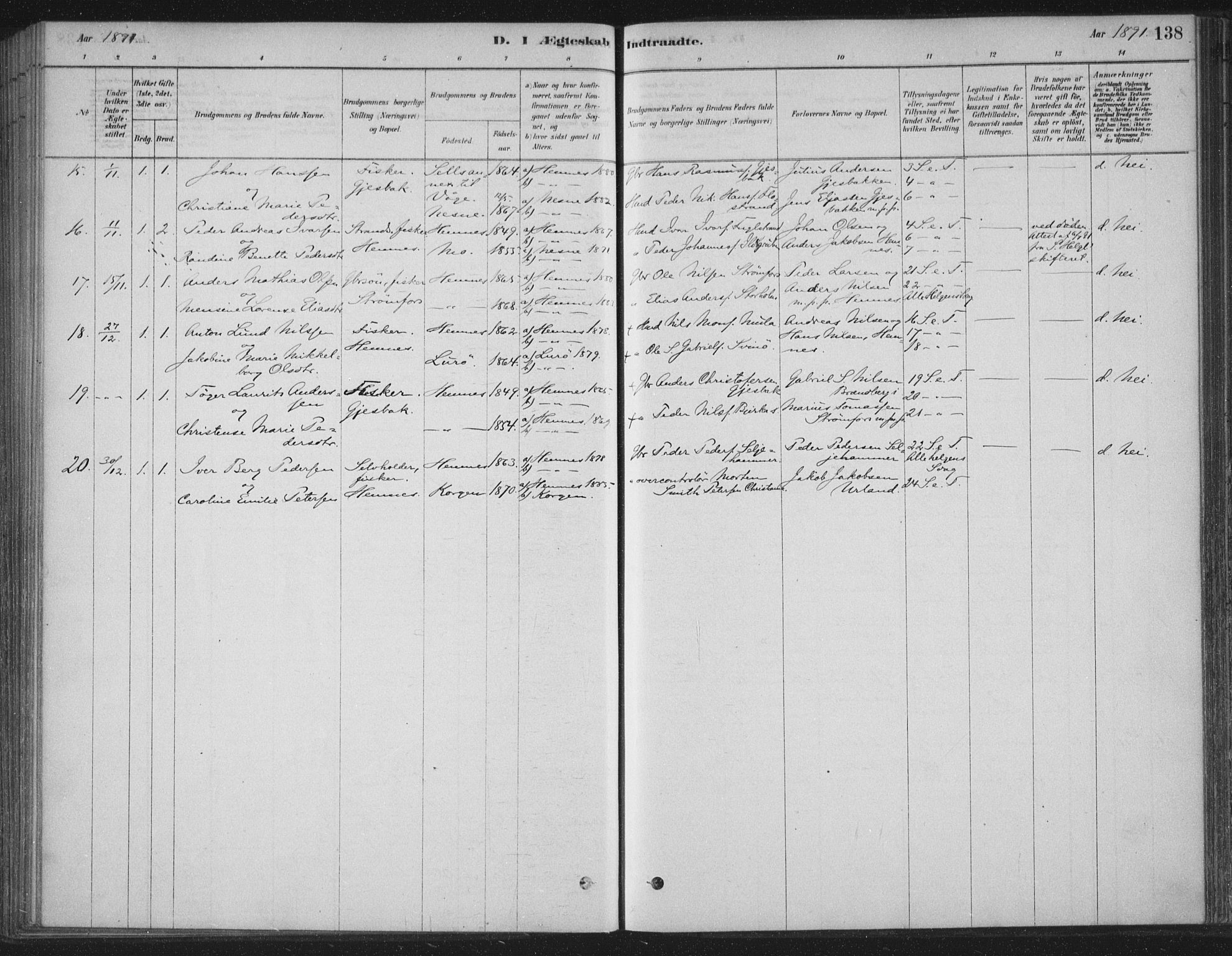 Ministerialprotokoller, klokkerbøker og fødselsregistre - Nordland, AV/SAT-A-1459/825/L0361: Parish register (official) no. 825A15, 1878-1893, p. 138