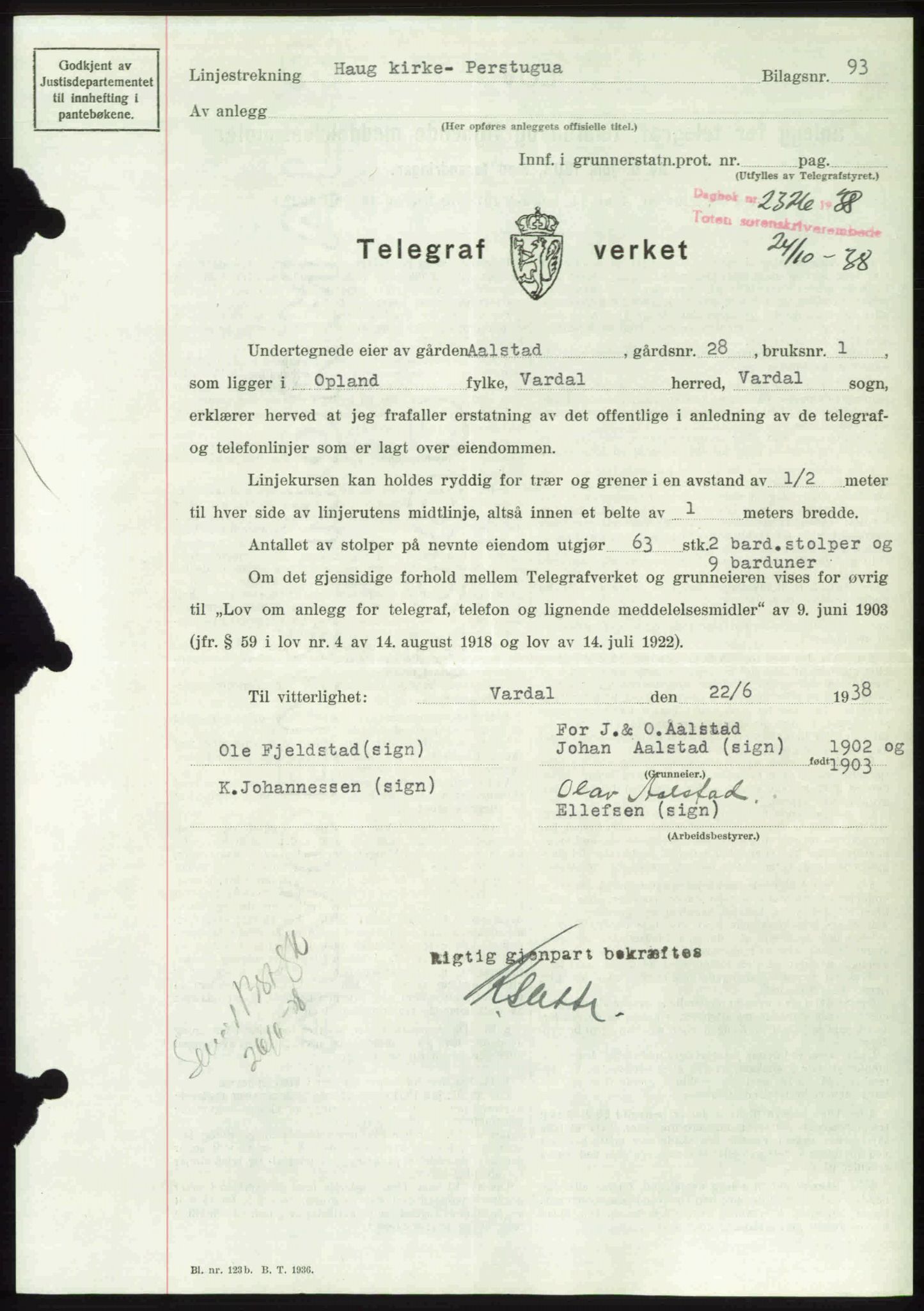 Toten tingrett, SAH/TING-006/H/Hb/Hbc/L0004: Mortgage book no. Hbc-04, 1938-1938, Diary no: : 2326/1938
