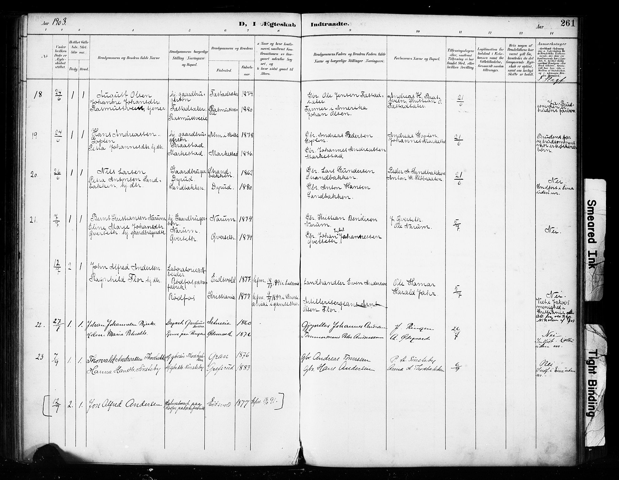 Vestre Toten prestekontor, AV/SAH-PREST-108/H/Ha/Haa/L0011: Parish register (official) no. 11, 1895-1906, p. 261