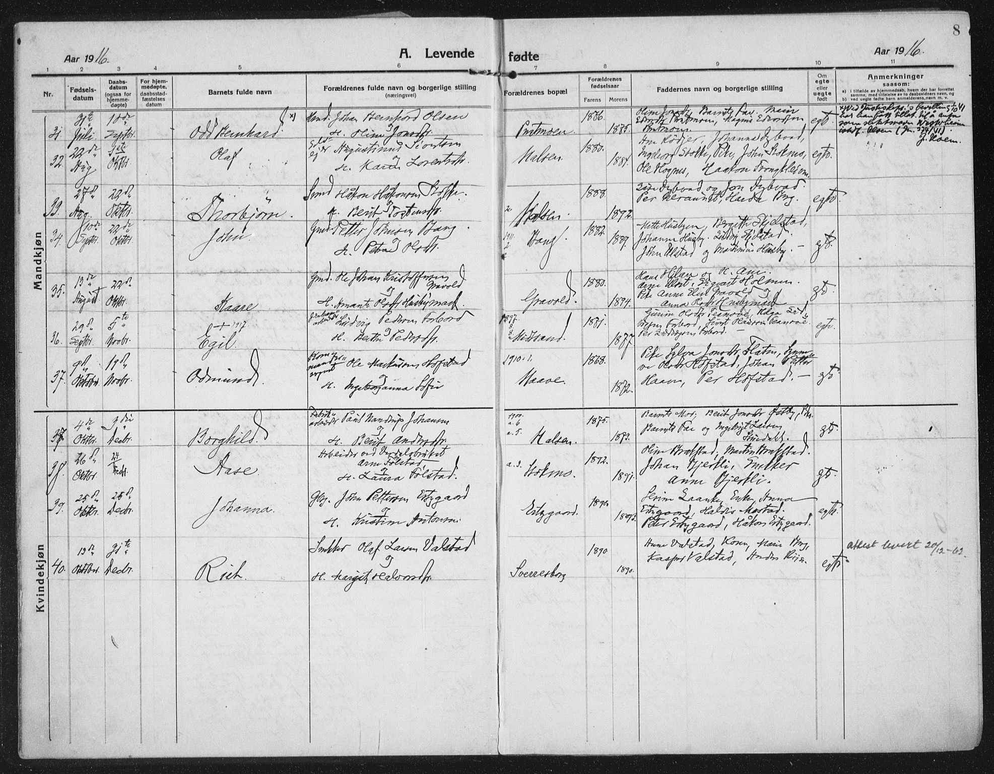 Ministerialprotokoller, klokkerbøker og fødselsregistre - Nord-Trøndelag, AV/SAT-A-1458/709/L0083: Parish register (official) no. 709A23, 1916-1928, p. 8