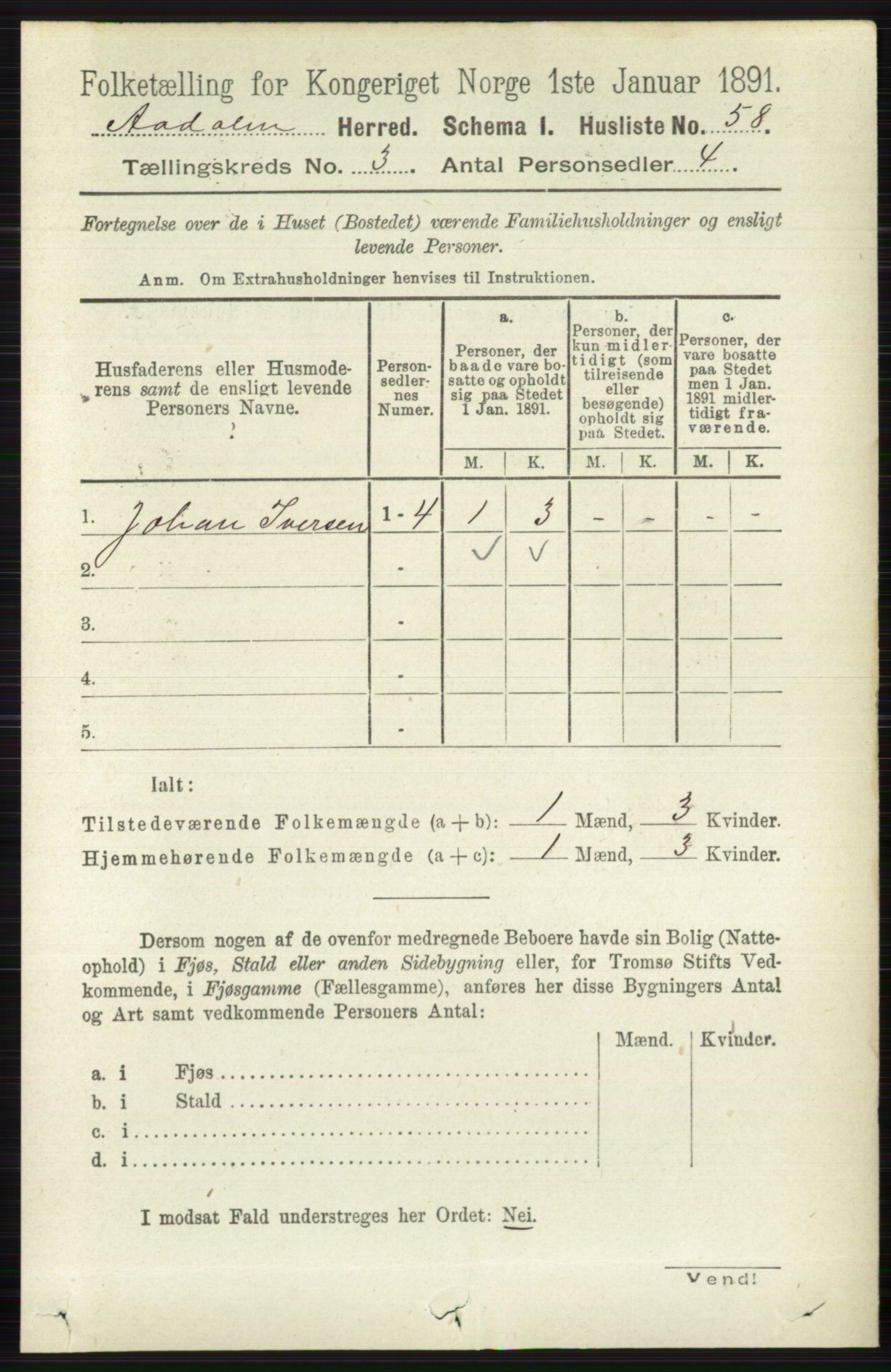 RA, 1891 census for 0614 Ådal, 1891, p. 1023