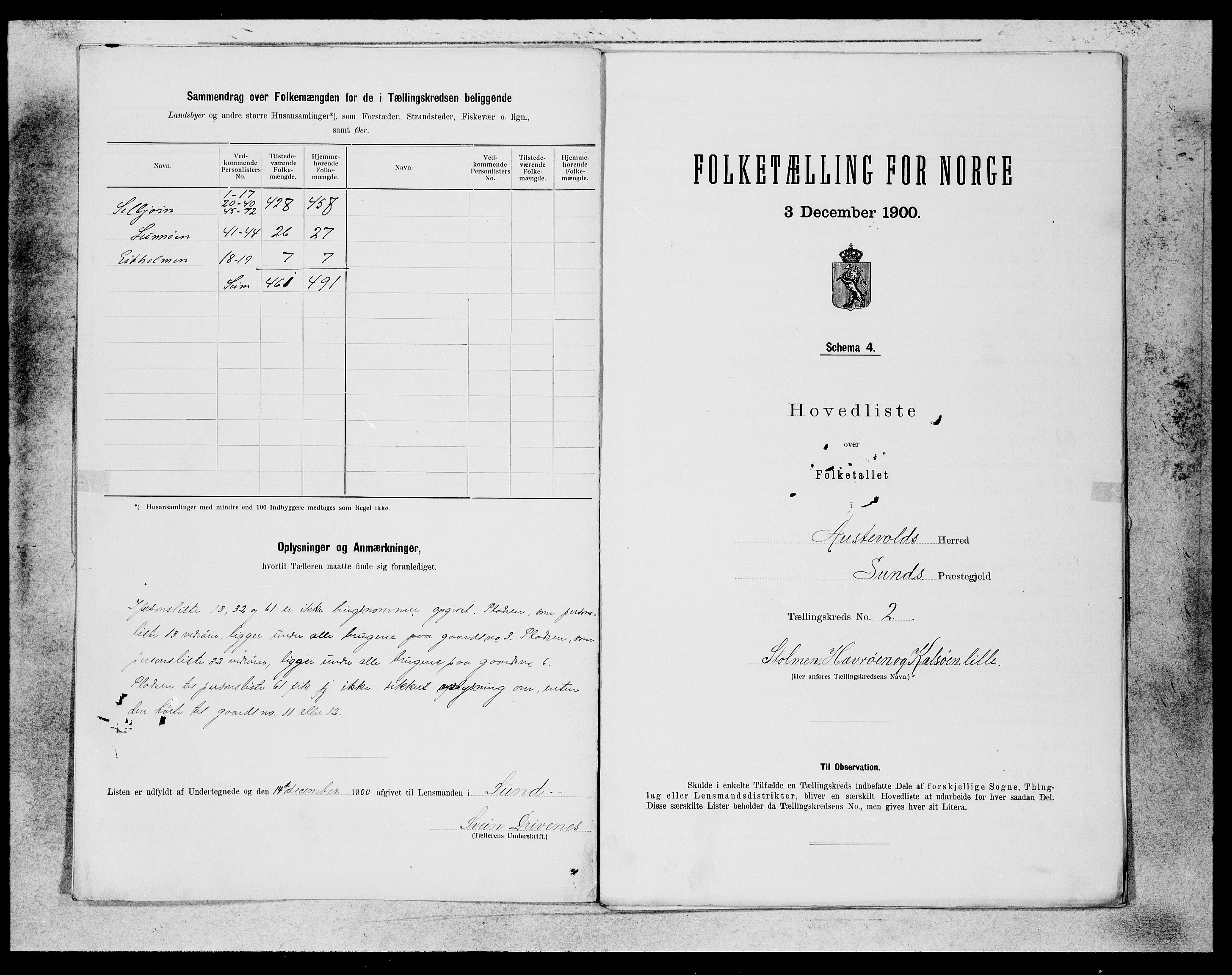 SAB, 1900 census for Austevoll, 1900, p. 4