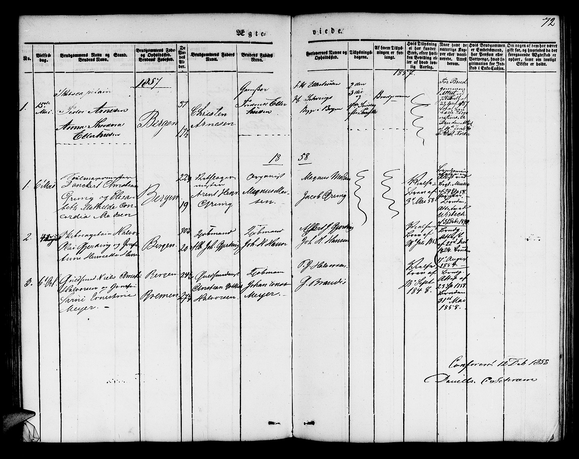 Mariakirken Sokneprestembete, SAB/A-76901/H/Hab/L0002: Parish register (copy) no. A 2, 1846-1862, p. 72