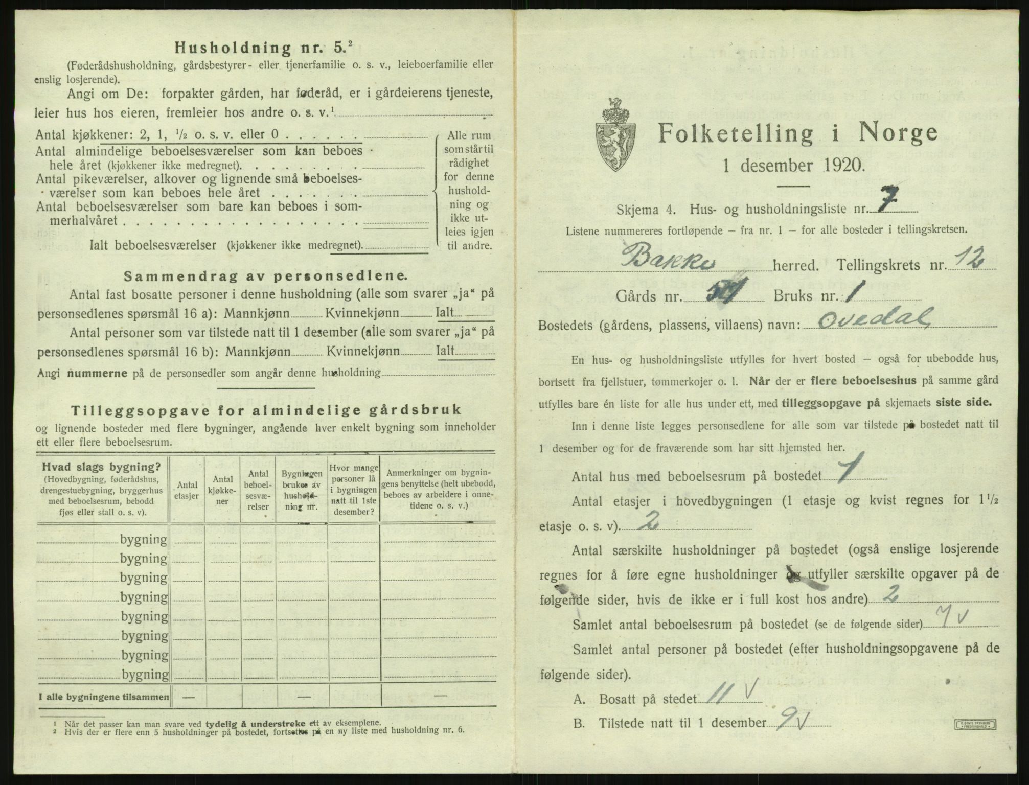 SAK, 1920 census for Bakke, 1920, p. 584