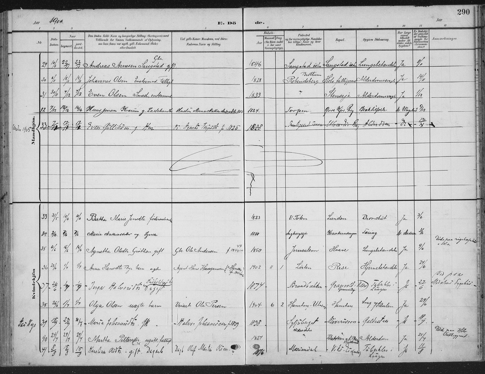 Ringsaker prestekontor, AV/SAH-PREST-014/K/Ka/L0018: Parish register (official) no. 18, 1903-1912, p. 290