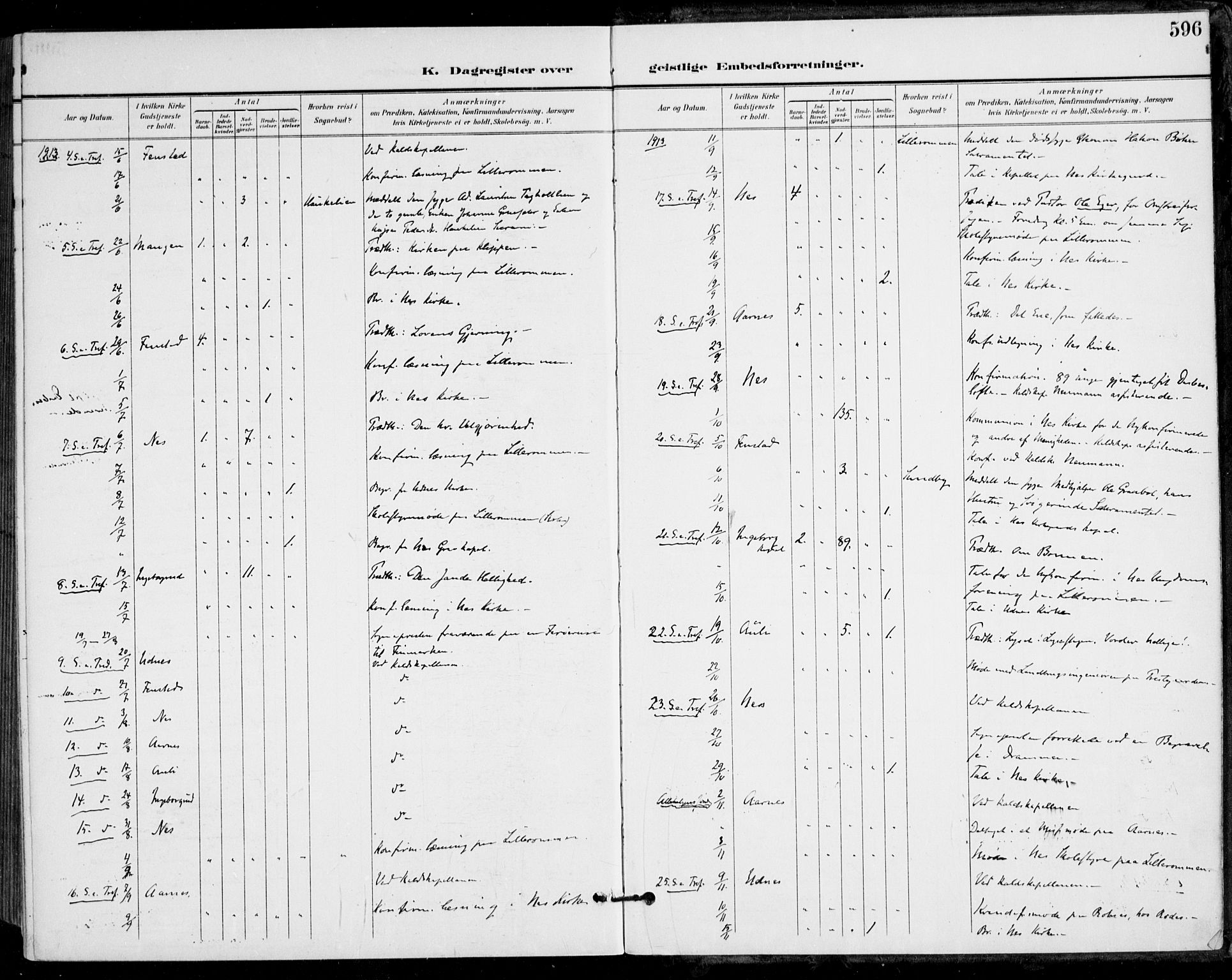 Nes prestekontor Kirkebøker, AV/SAO-A-10410/F/Fa/L0011: Parish register (official) no. I 11, 1899-1918, p. 596