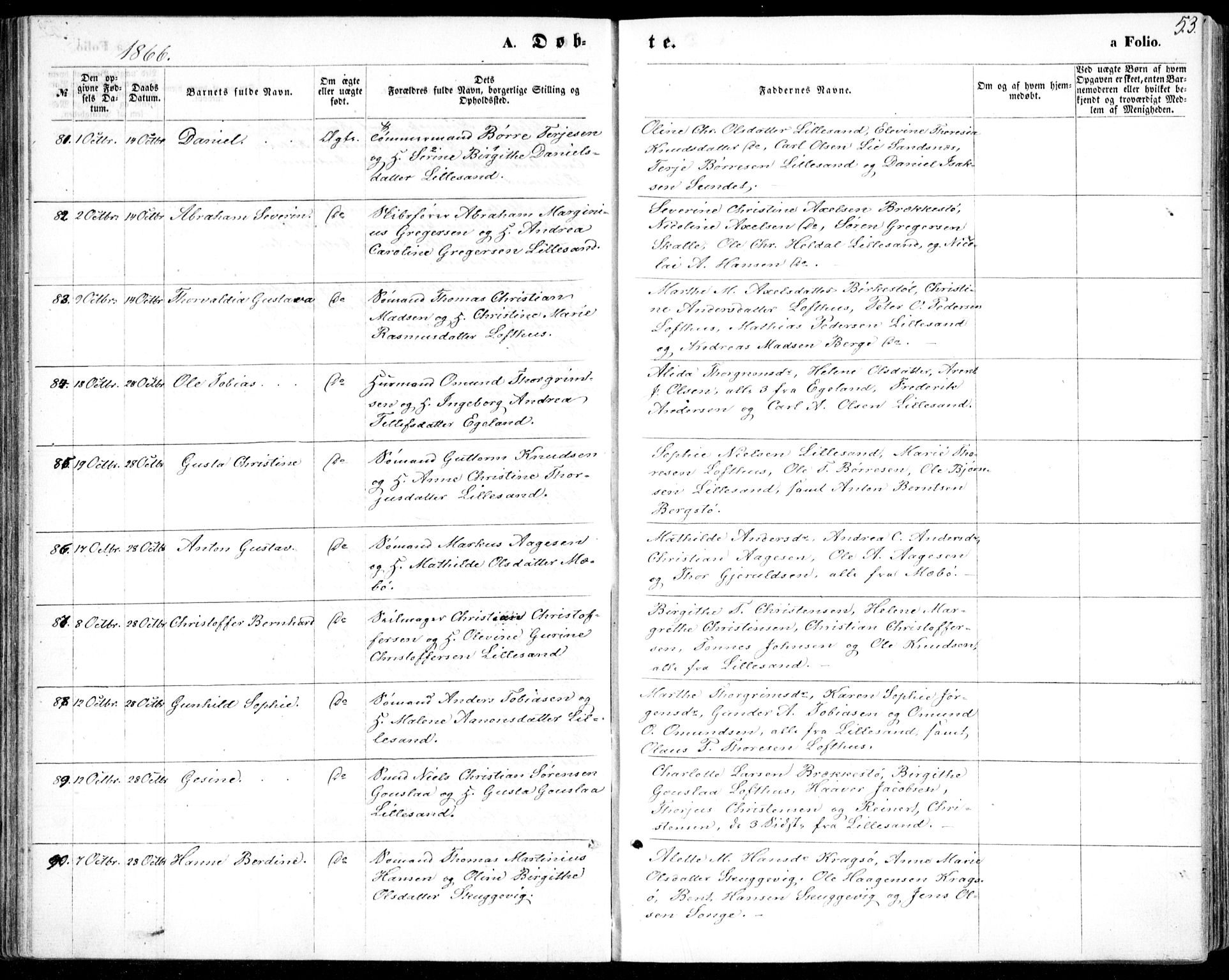 Vestre Moland sokneprestkontor, AV/SAK-1111-0046/F/Fb/Fbb/L0004: Parish register (copy) no. B 4, 1861-1872, p. 53