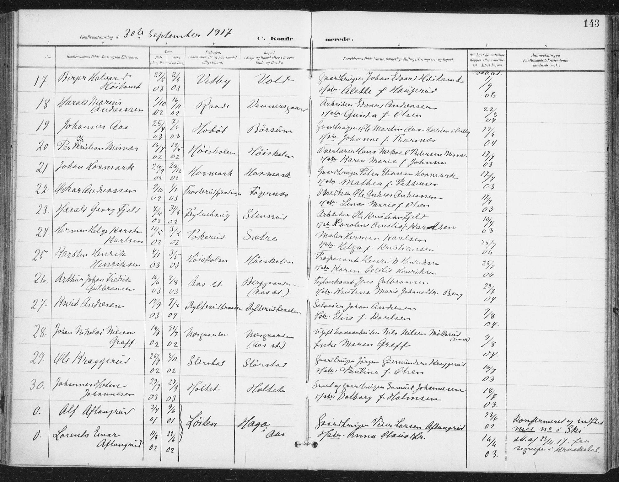 Ås prestekontor Kirkebøker, SAO/A-10894/F/Fa/L0010: Parish register (official) no. I 10, 1900-1918, p. 143