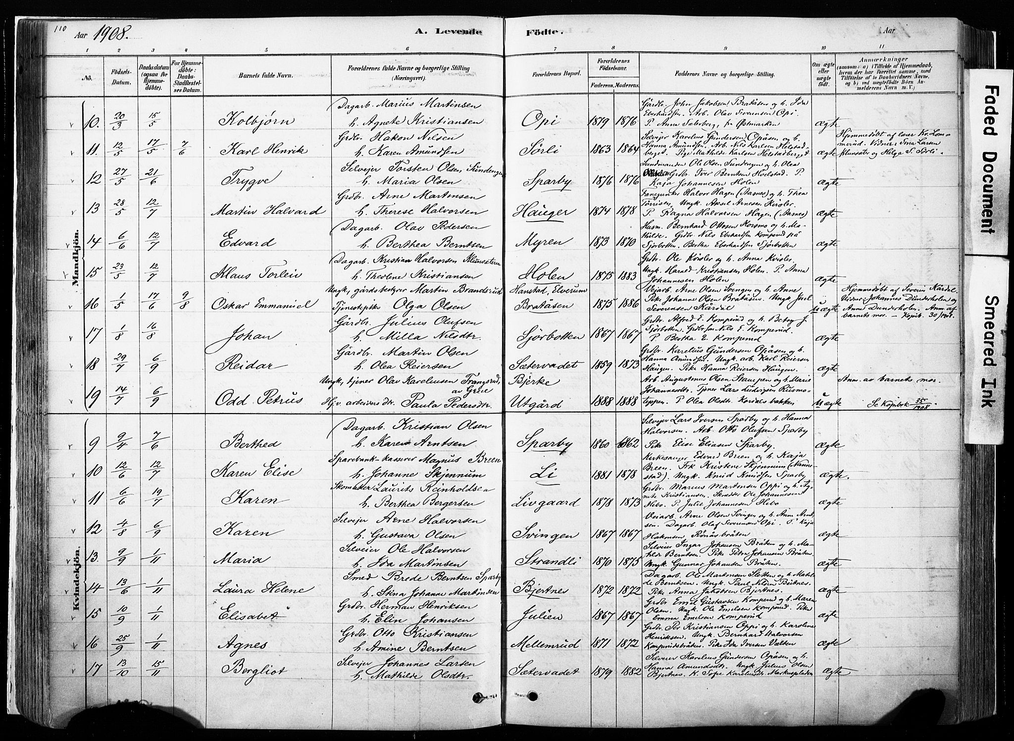 Hof prestekontor, AV/SAH-PREST-038/H/Ha/Haa/L0010: Parish register (official) no. 10, 1878-1909, p. 110