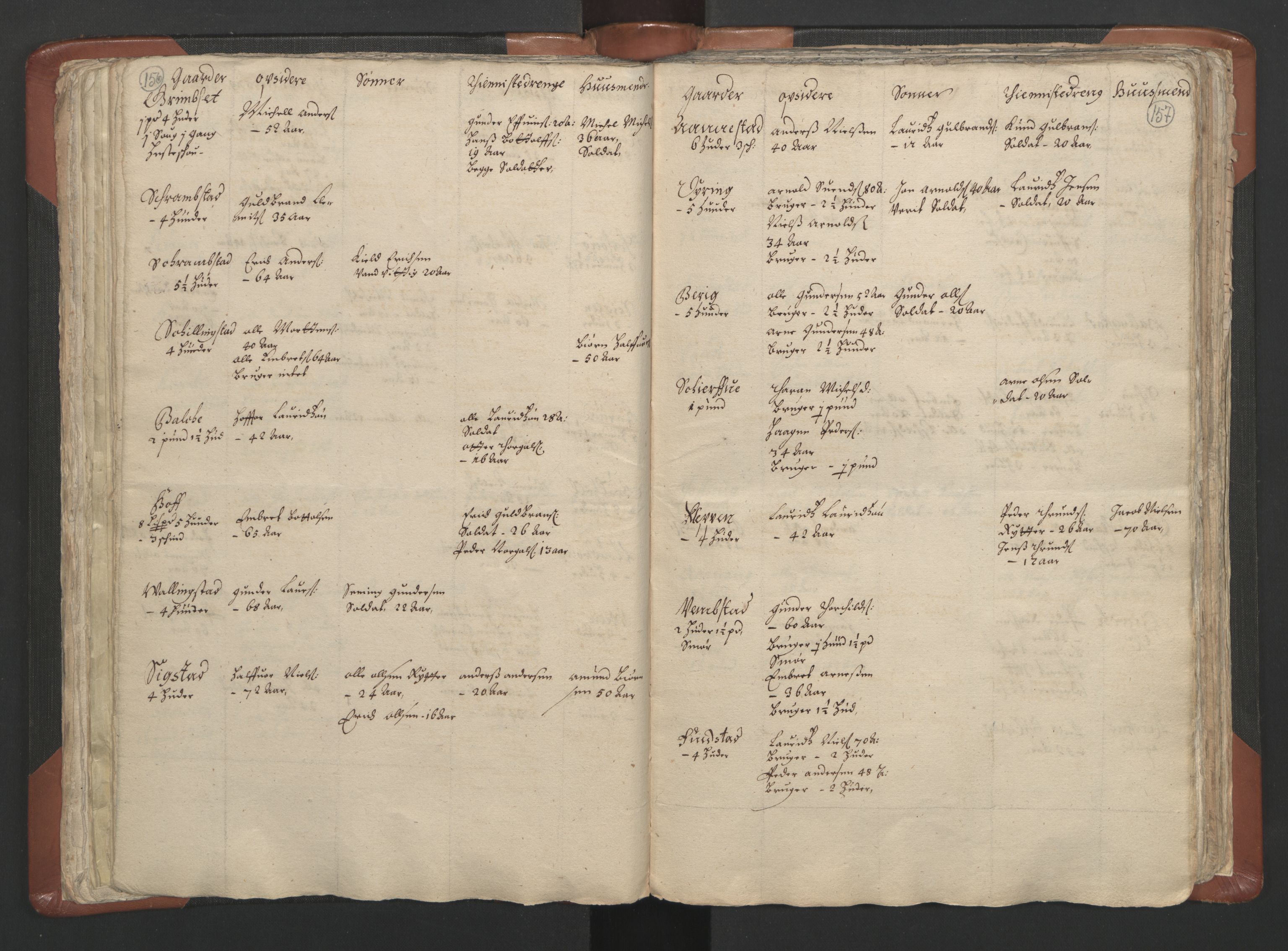 RA, Vicar's Census 1664-1666, no. 5: Hedmark deanery, 1664-1666, p. 156-157