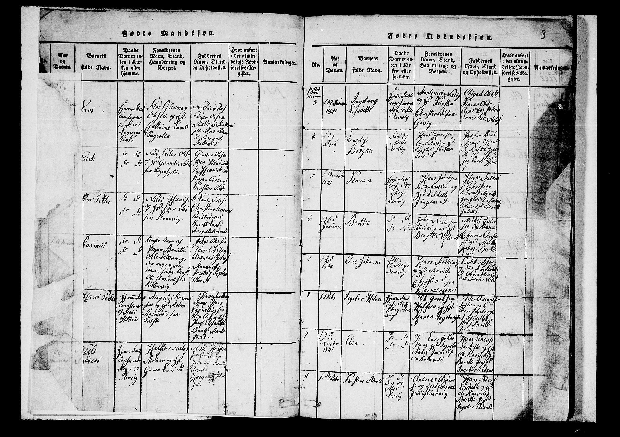 Lenvik sokneprestembete, SATØ/S-1310/H/Ha/Hab/L0001klokker: Parish register (copy) no. 1, 1822-1837, p. 3