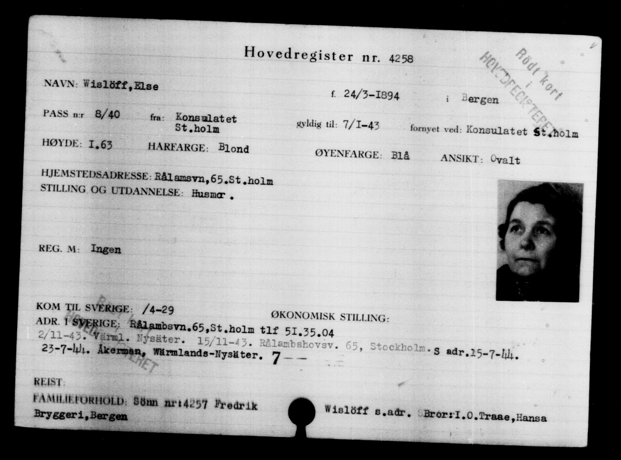 Utenriksstasjonene, Legasjonen i Stockholm, Flyktningkontoret, AV/RA-S-6753/V/Va/L0004: Kjesäterkartoteket, flyktninger med registreringsnr. 3496-6610, 1940-1945, p. 923