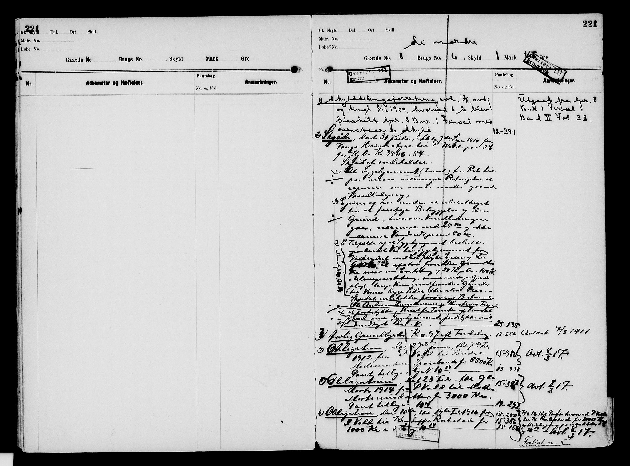 Nord-Hedmark sorenskriveri, SAH/TING-012/H/Ha/Had/Hade/L0003: Mortgage register no. 4.3, 1899-1940, p. 221