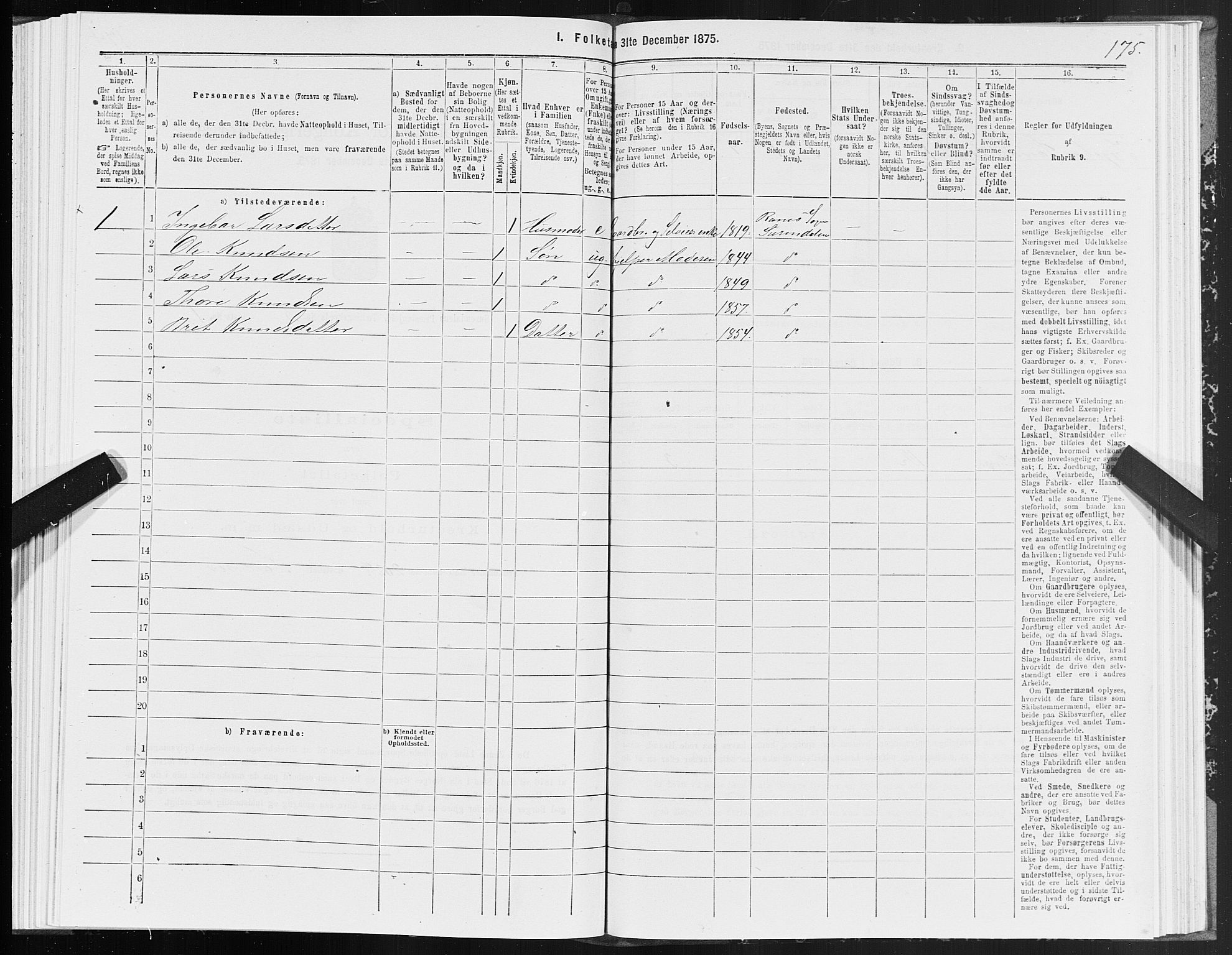 SAT, 1875 census for 1566P Surnadal, 1875, p. 2175