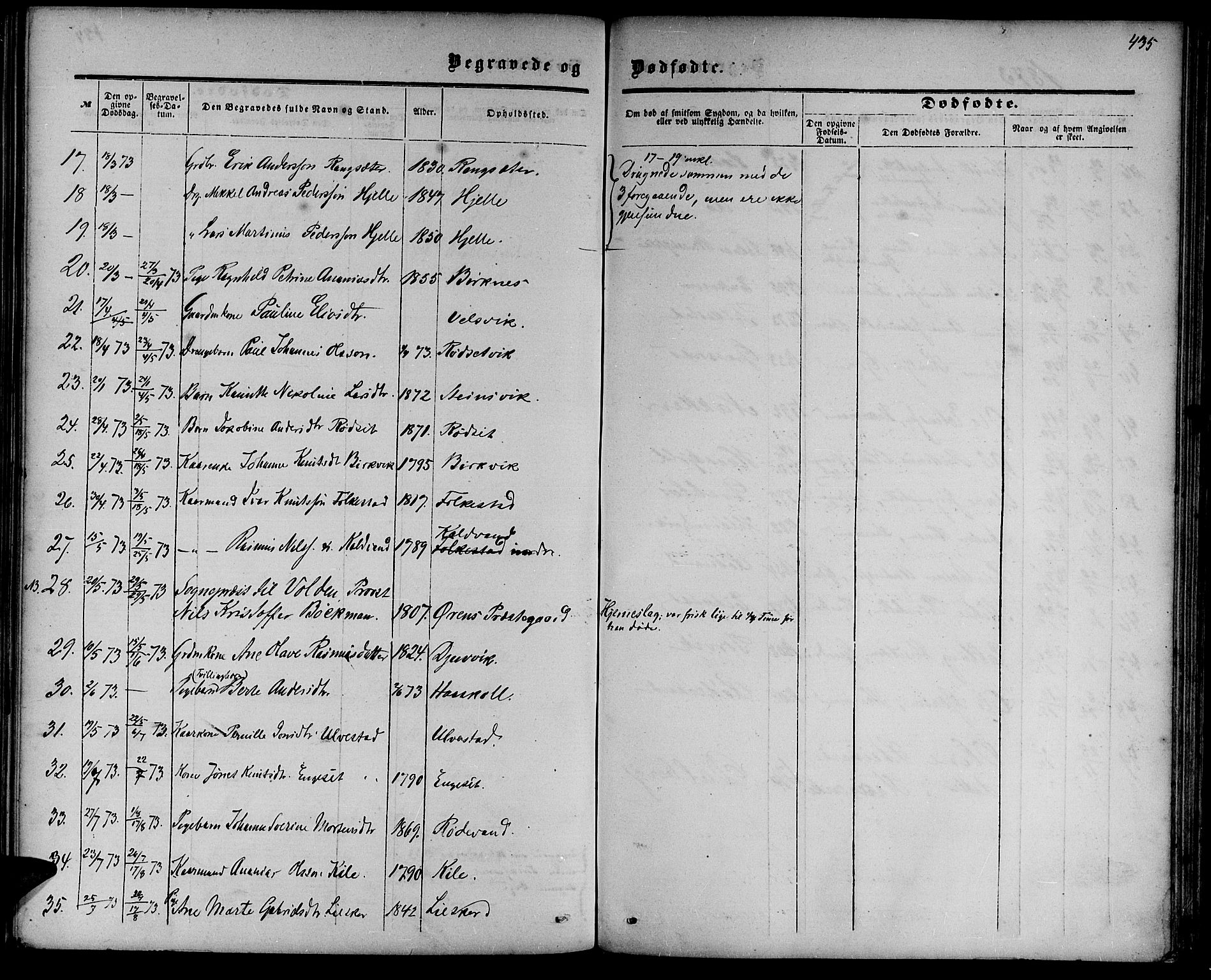 Ministerialprotokoller, klokkerbøker og fødselsregistre - Møre og Romsdal, AV/SAT-A-1454/511/L0157: Parish register (copy) no. 511C03, 1864-1884, p. 435