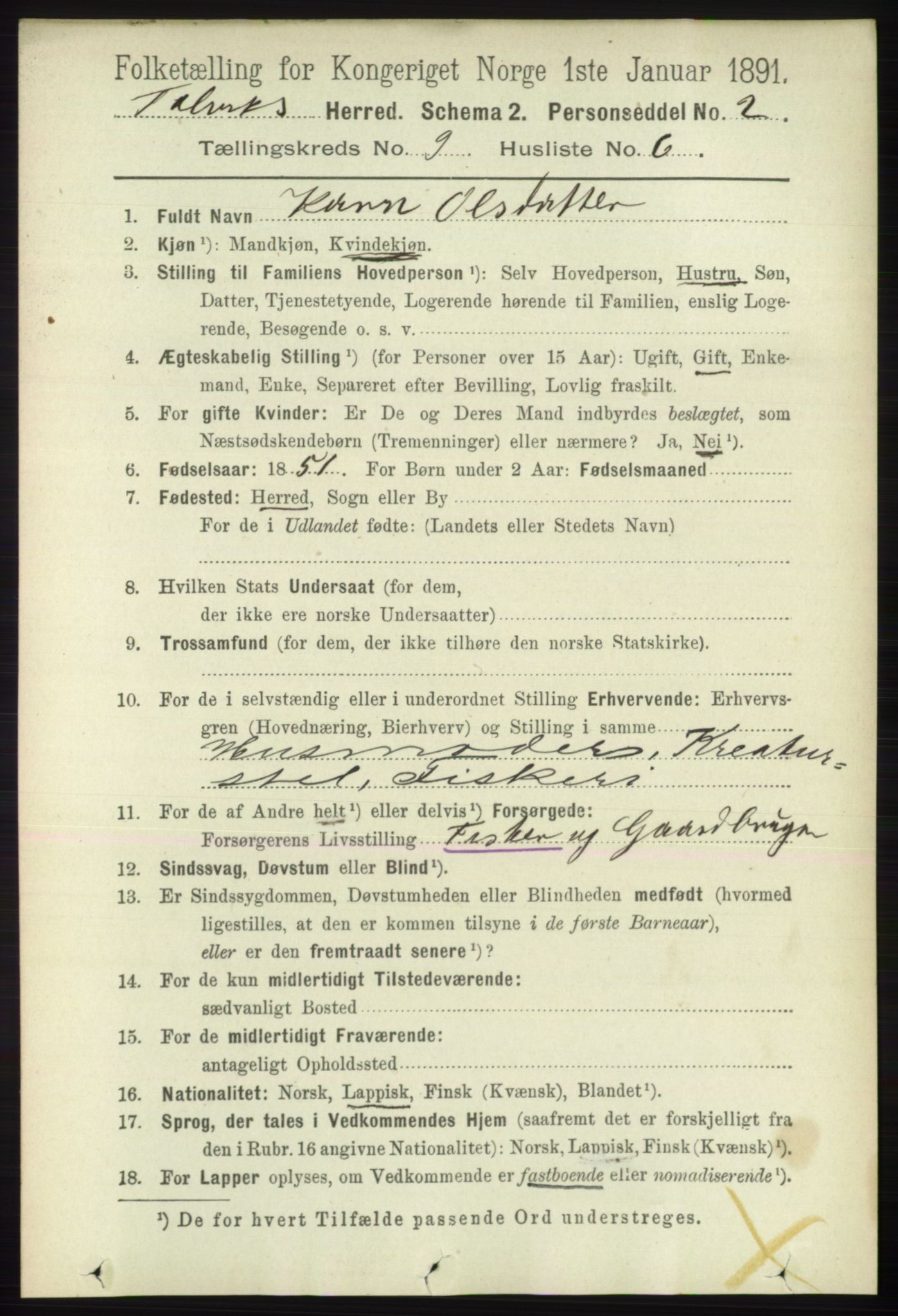 RA, 1891 census for 2013 Talvik, 1891, p. 2201