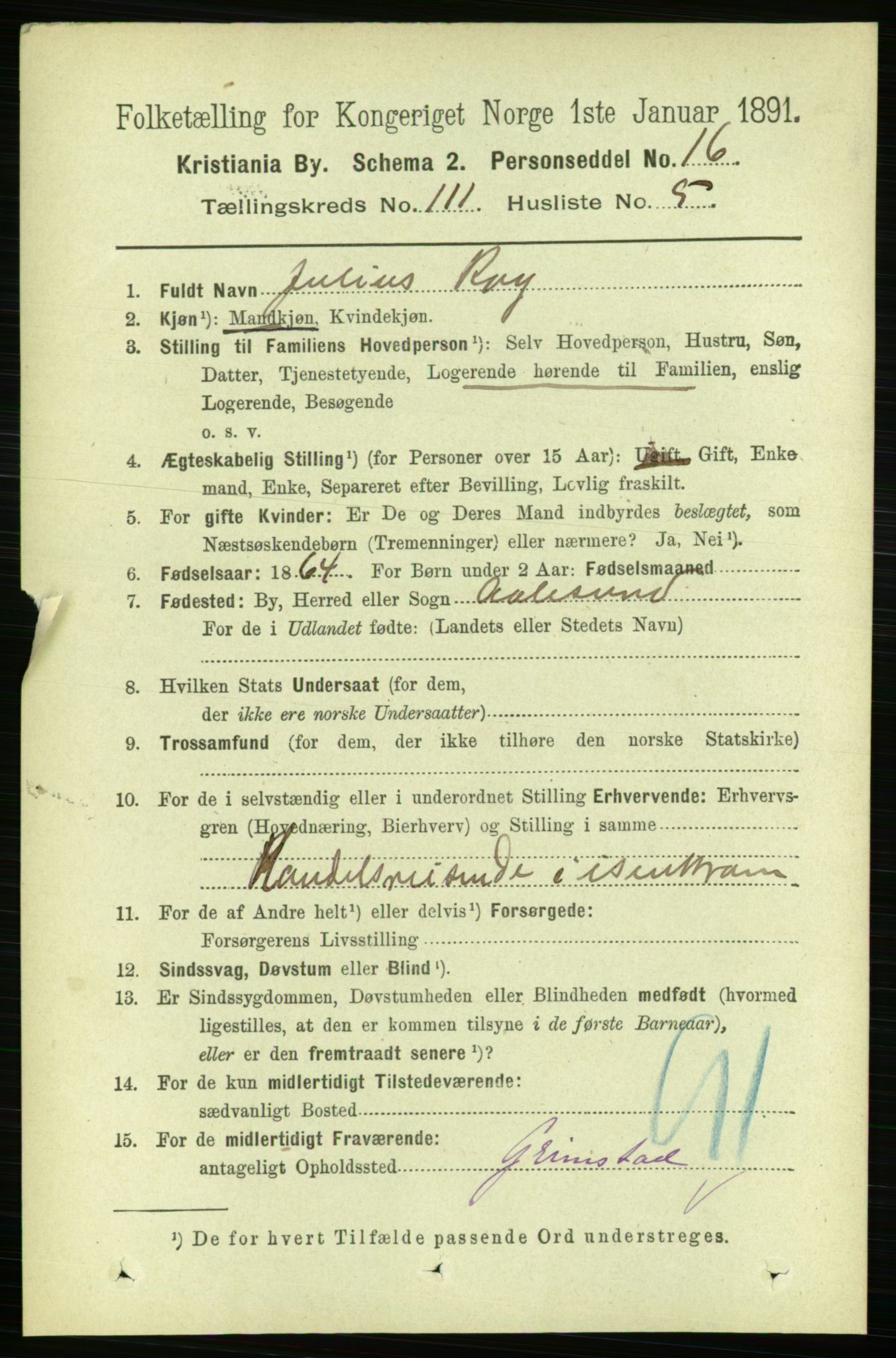 RA, 1891 census for 0301 Kristiania, 1891, p. 58079