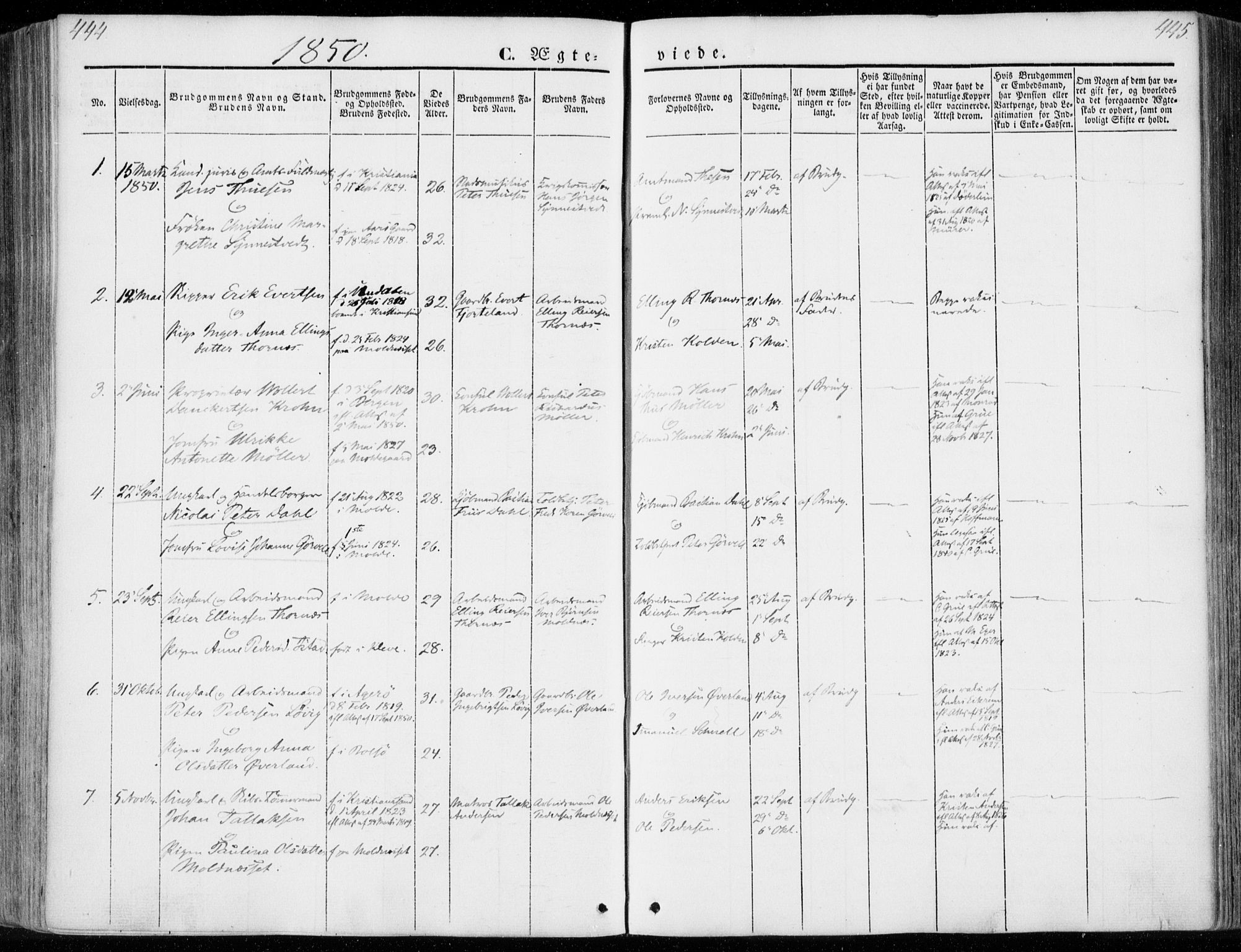 Ministerialprotokoller, klokkerbøker og fødselsregistre - Møre og Romsdal, SAT/A-1454/558/L0689: Parish register (official) no. 558A03, 1843-1872, p. 444-445