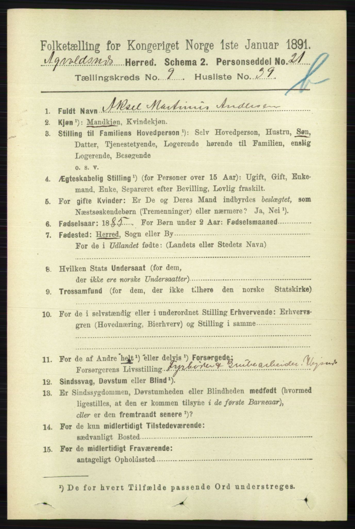 RA, 1891 census for 1147 Avaldsnes, 1891, p. 5500