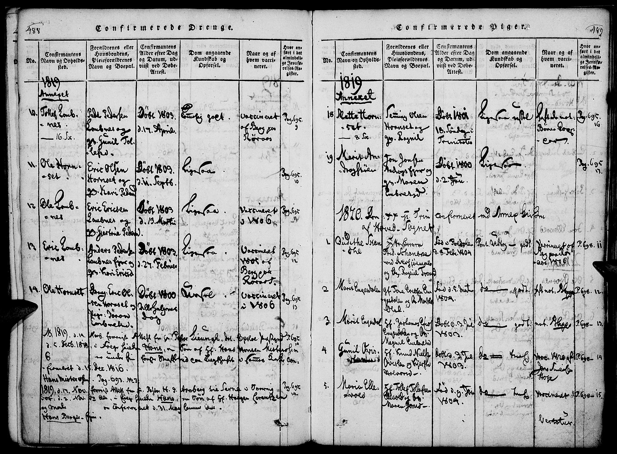 Rendalen prestekontor, SAH/PREST-054/H/Ha/Haa/L0003: Parish register (official) no. 3, 1815-1829, p. 488-489