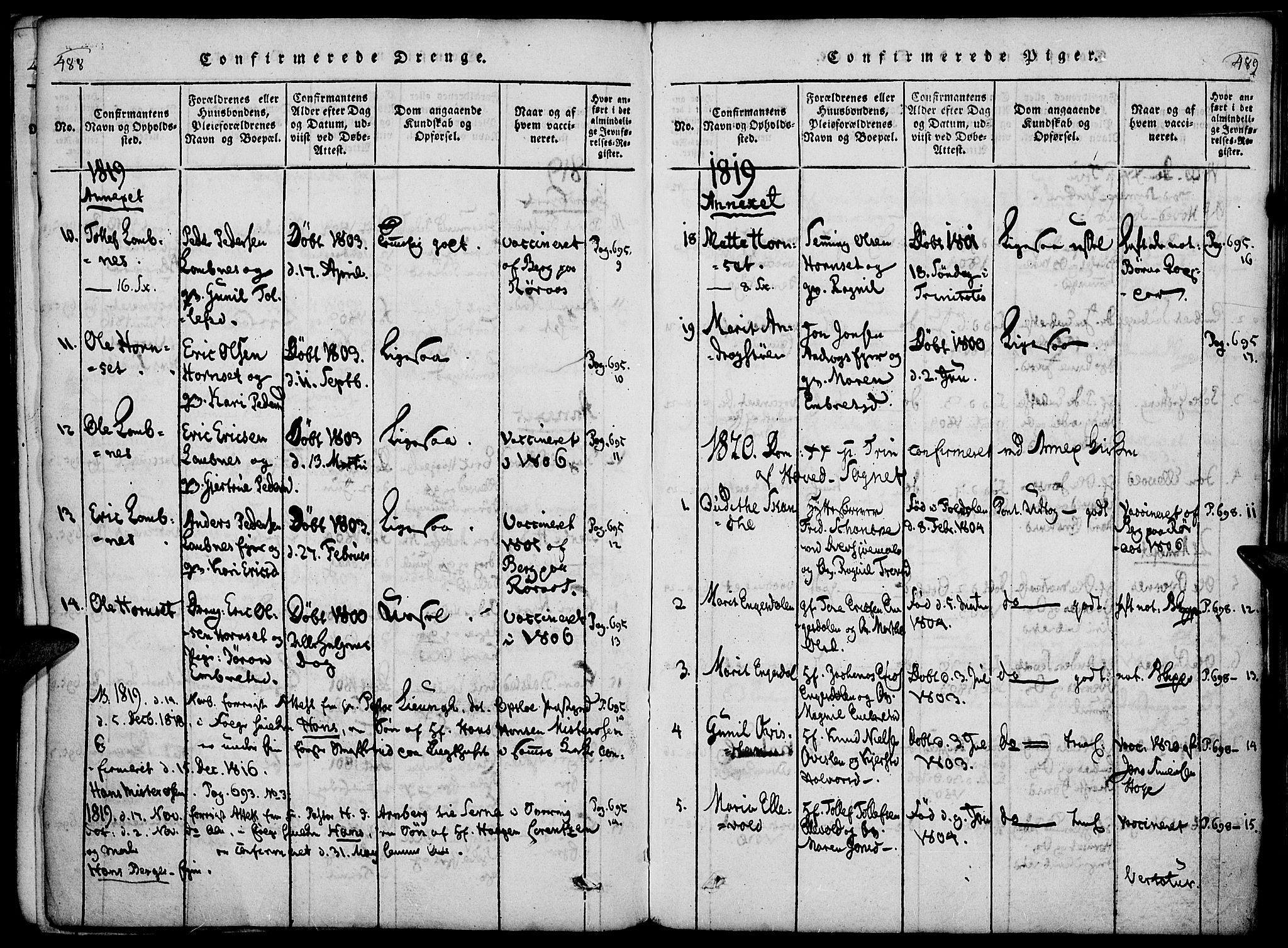 Rendalen prestekontor, AV/SAH-PREST-054/H/Ha/Haa/L0003: Parish register (official) no. 3, 1815-1829, p. 488-489