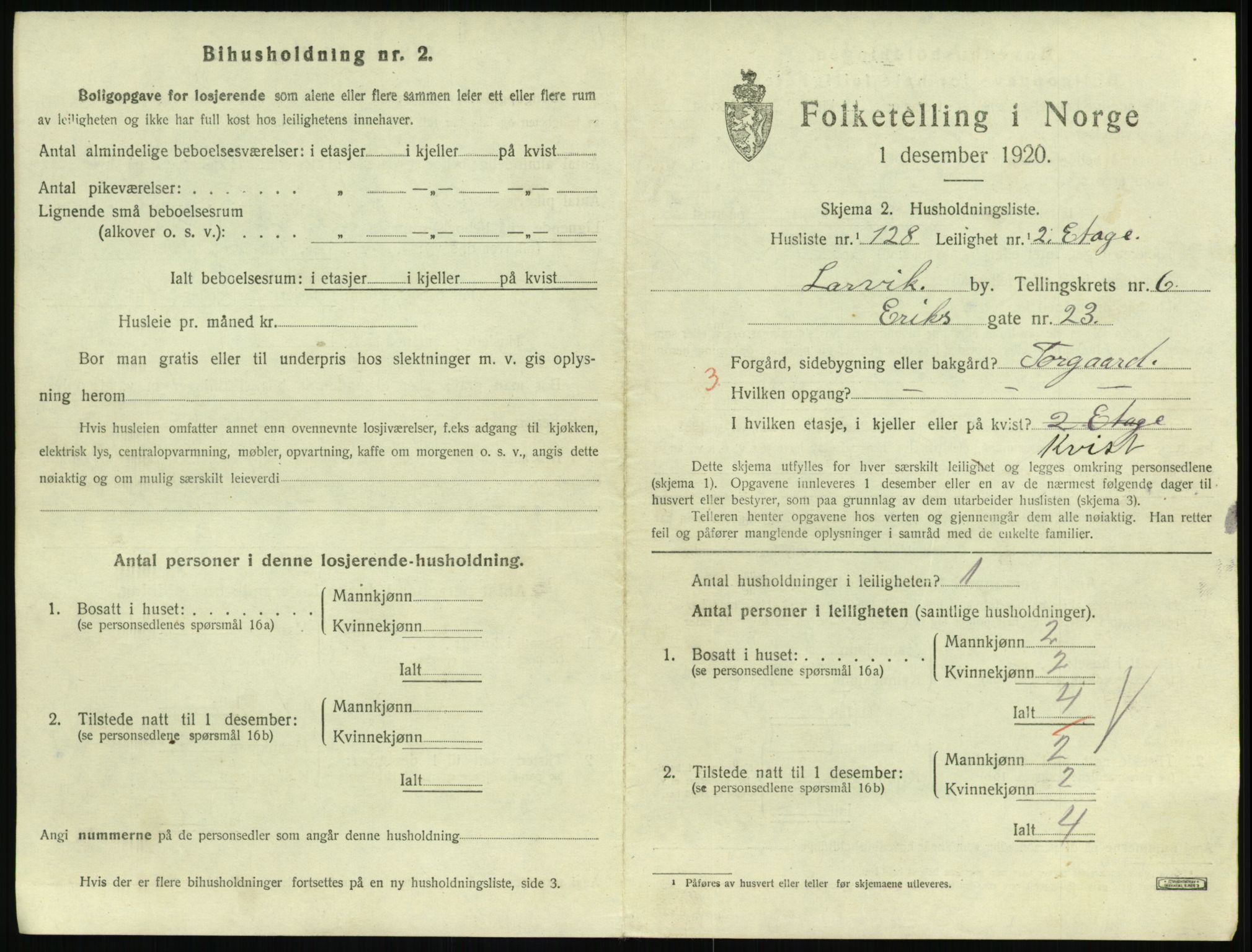 SAKO, 1920 census for Larvik, 1920, p. 5866