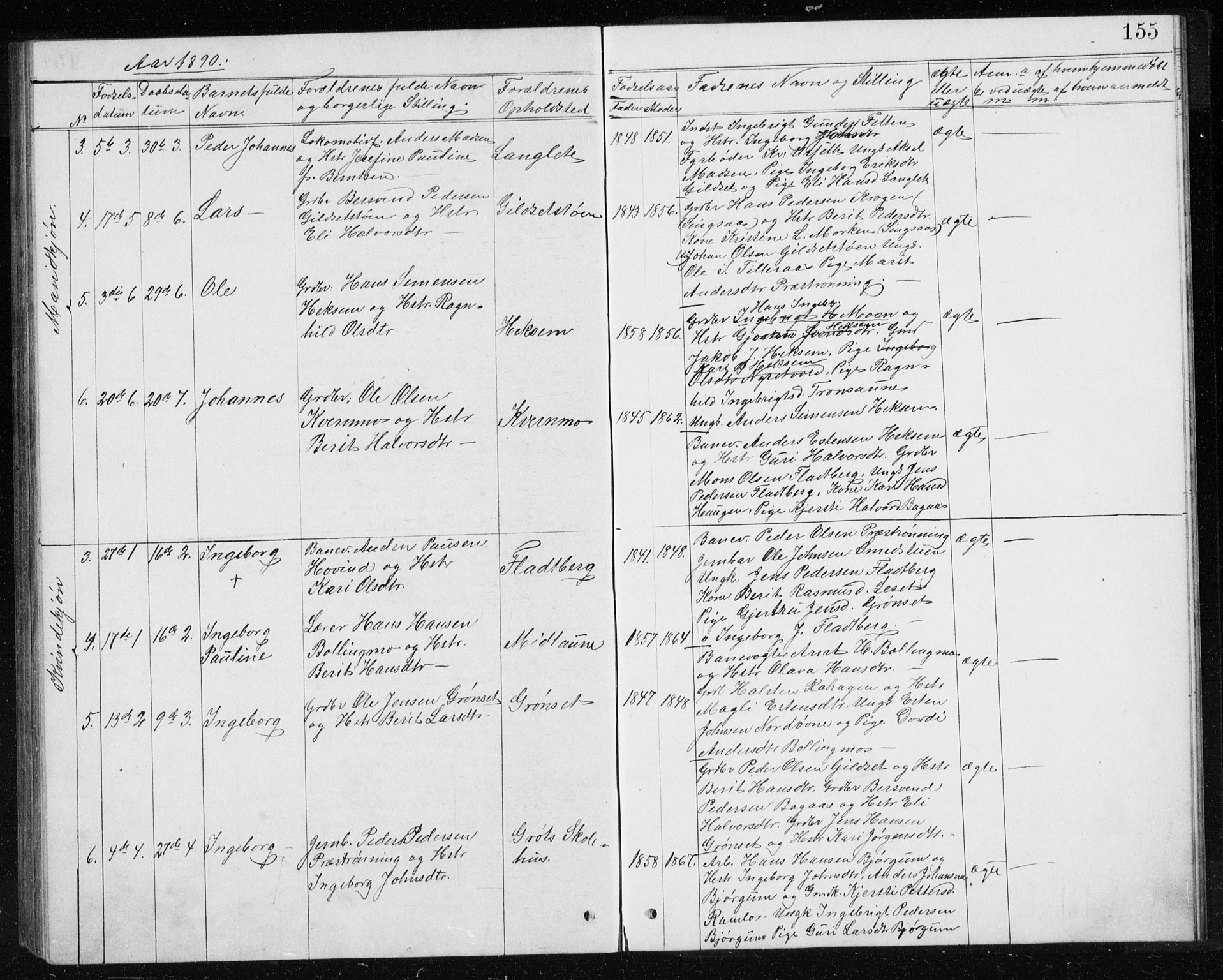 Ministerialprotokoller, klokkerbøker og fødselsregistre - Sør-Trøndelag, SAT/A-1456/685/L0977: Parish register (copy) no. 685C02, 1879-1890, p. 155