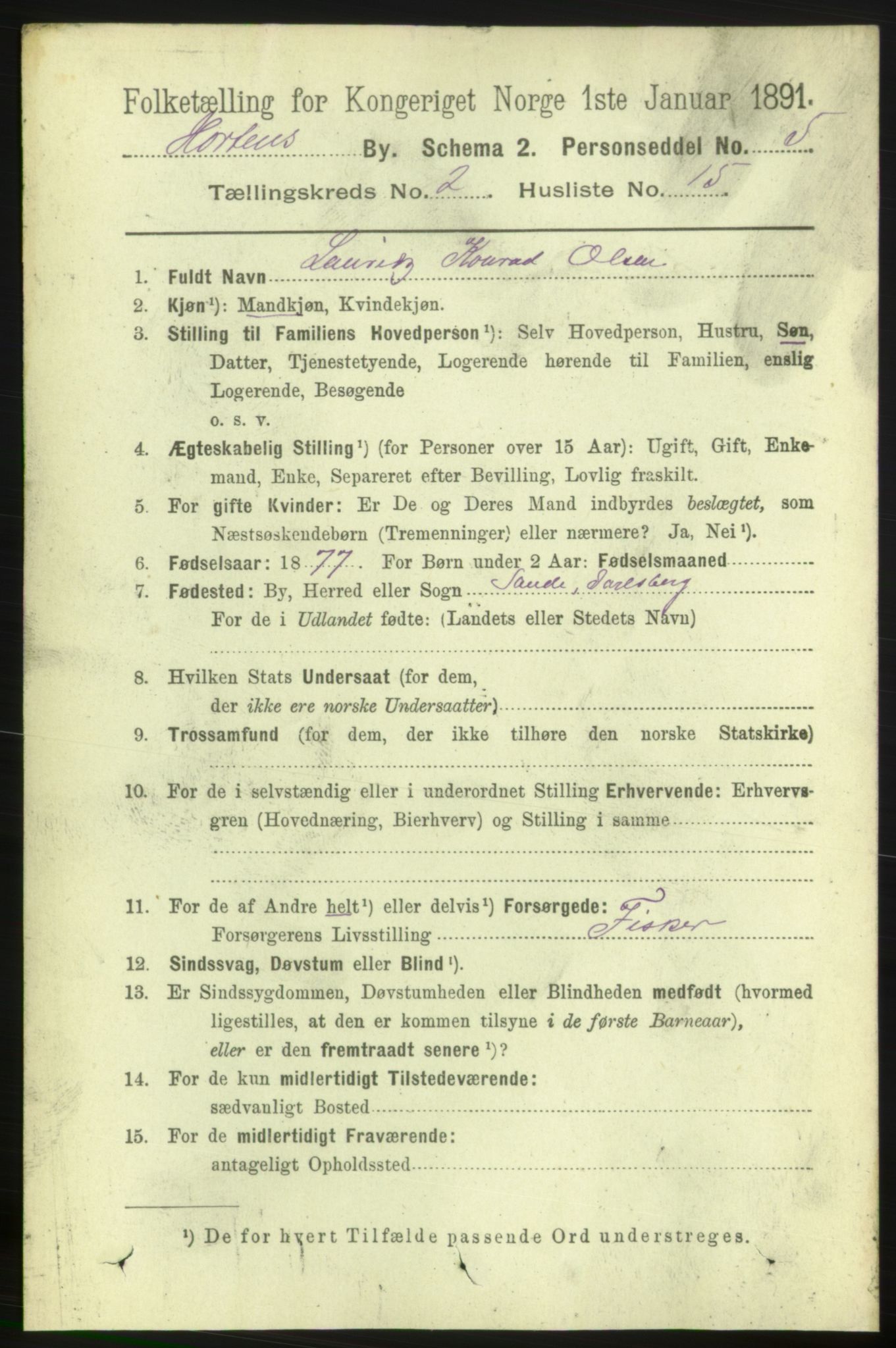 RA, 1891 census for 0703 Horten, 1891, p. 2182