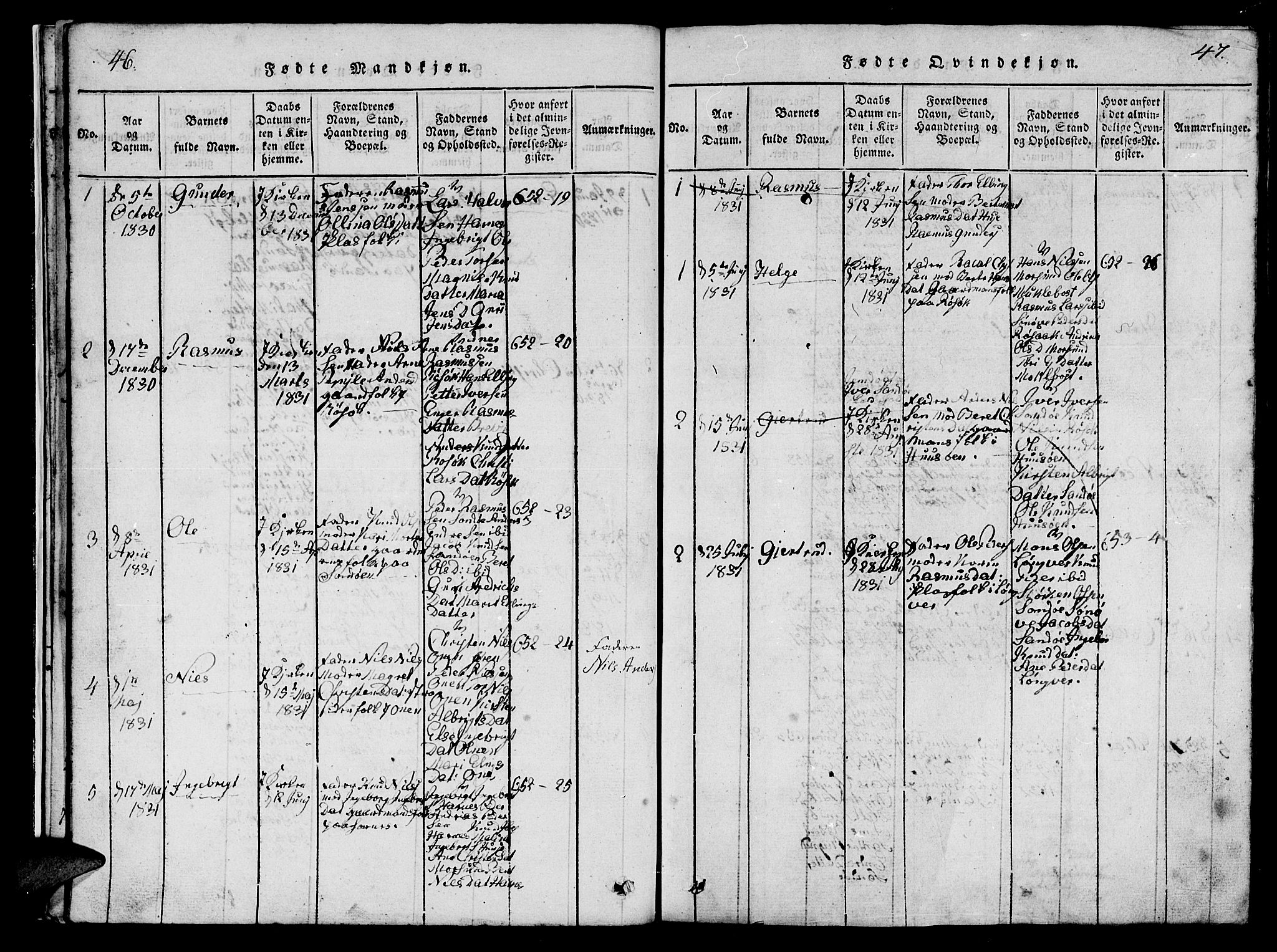 Ministerialprotokoller, klokkerbøker og fødselsregistre - Møre og Romsdal, AV/SAT-A-1454/561/L0731: Parish register (copy) no. 561C01, 1817-1867, p. 46-47