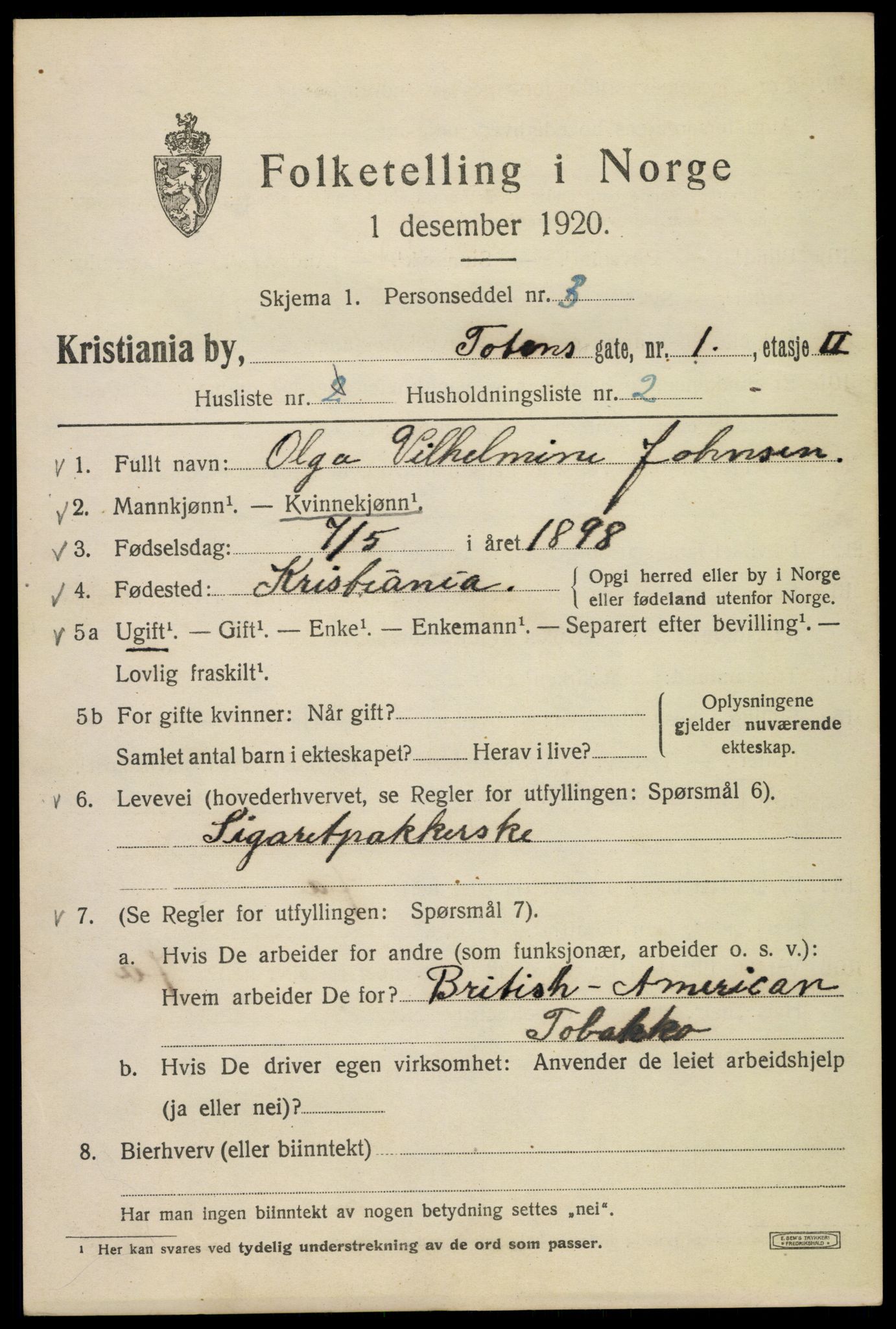 SAO, 1920 census for Kristiania, 1920, p. 596031