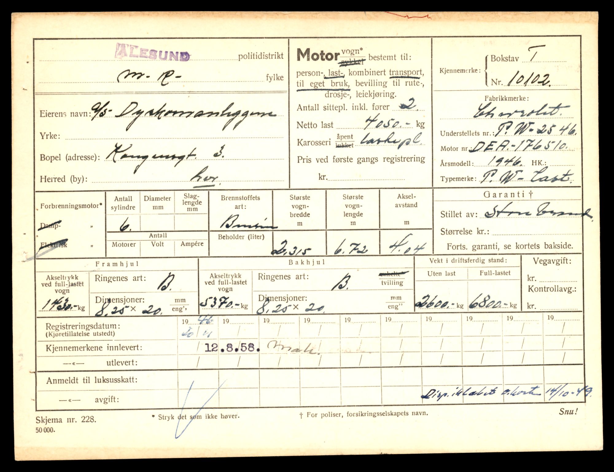 Møre og Romsdal vegkontor - Ålesund trafikkstasjon, AV/SAT-A-4099/F/Fe/L0036: Registreringskort for kjøretøy T 12831 - T 13030, 1927-1998, p. 1849