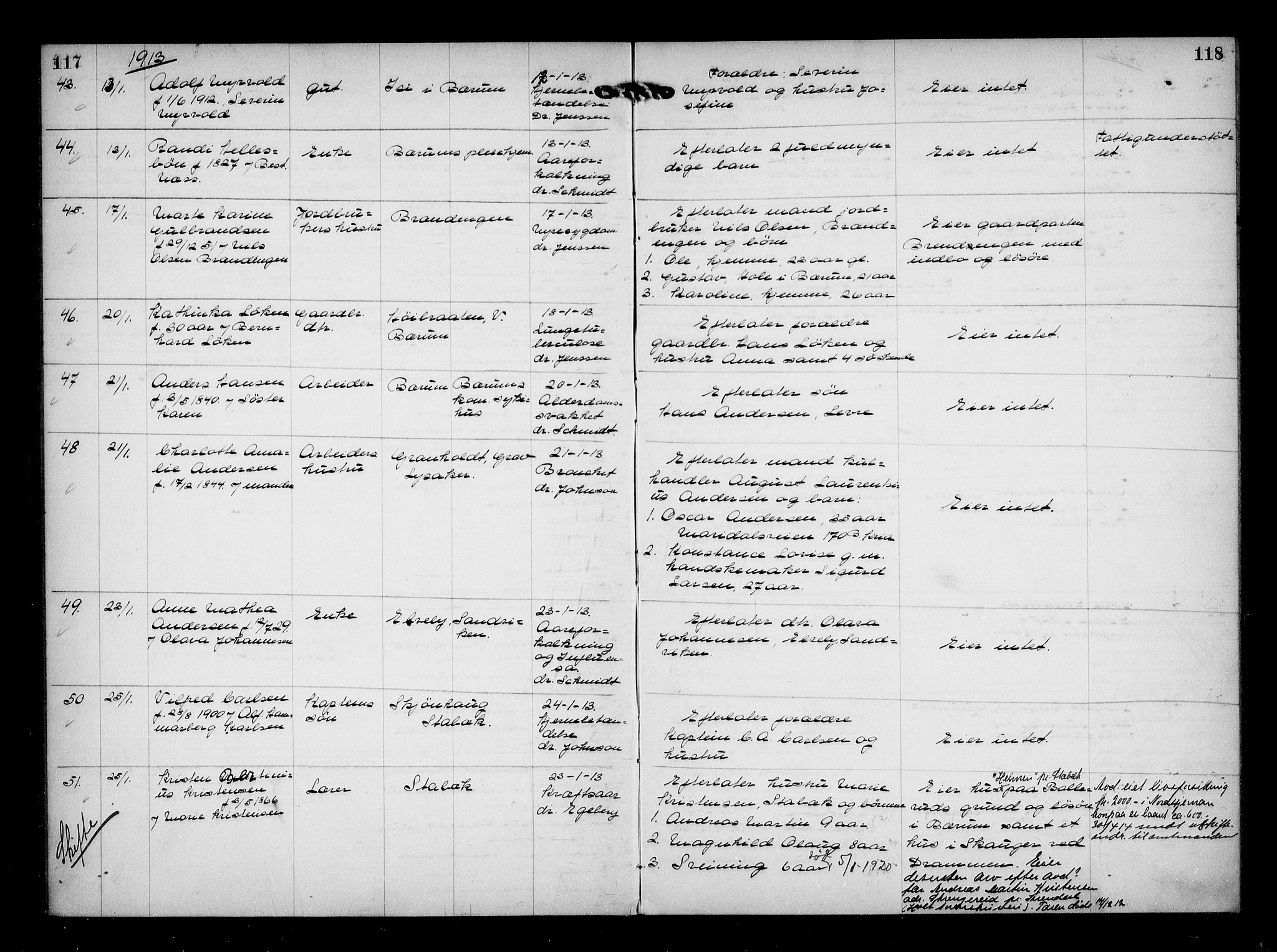 Aker kriminaldommer, skifte- og auksjonsforvalterembete, AV/SAO-A-10452/H/Hb/Hba/Hbaa/L0003: Dødsfallsprotokoll, 1912-1914, p. 117-118