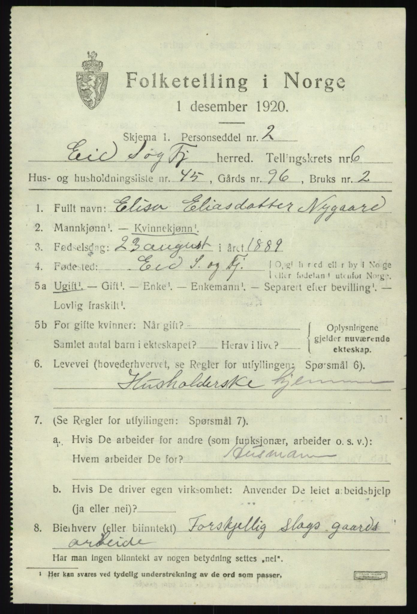 SAB, 1920 census for Eid, 1920, p. 3470